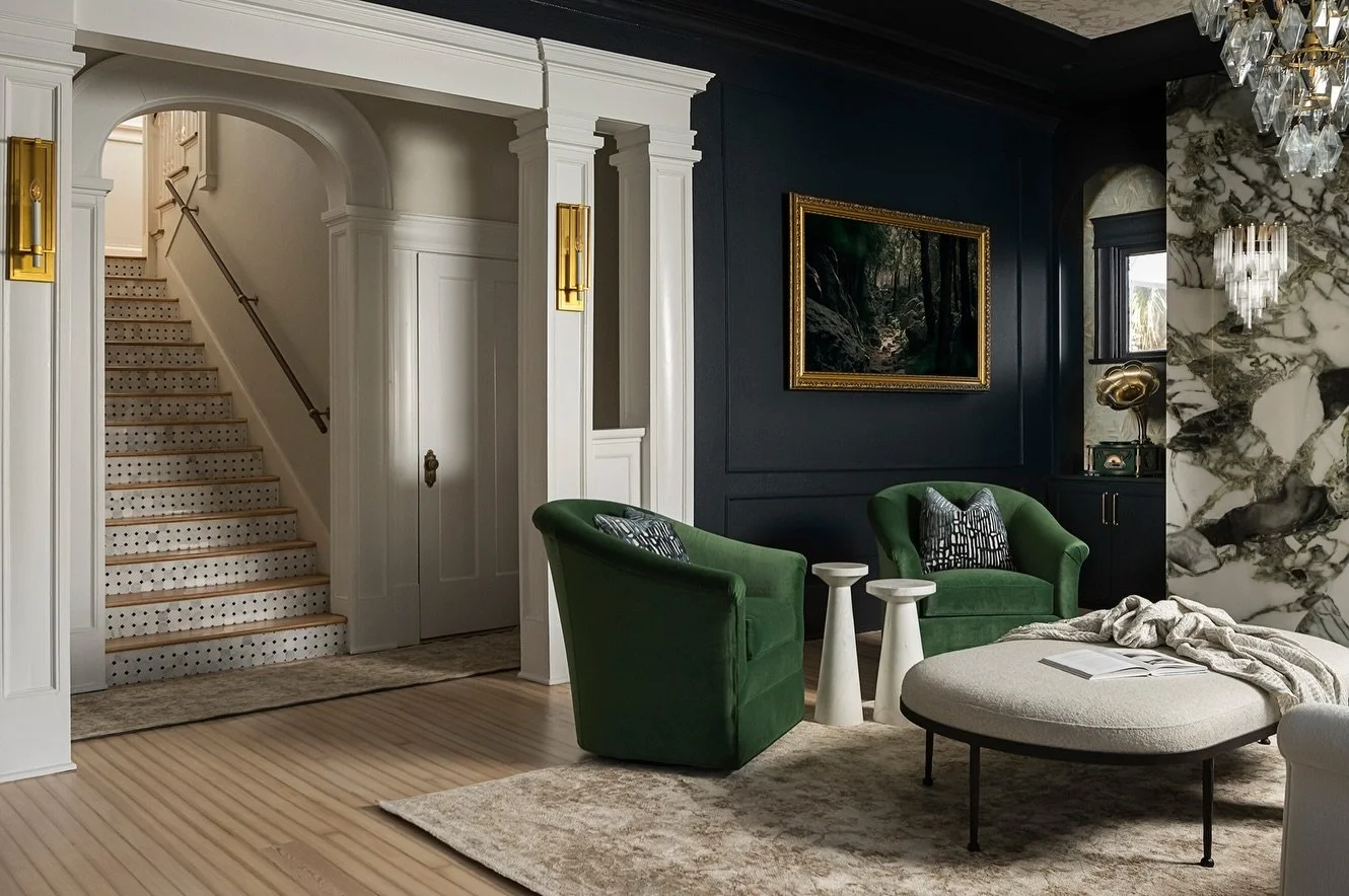 BEFORE + AFTER | Another look at this historic home transformation 😍

While the living room gets a lot of attention (and rightly so), the staircase might be one of my favorite moments. We covered the dated stenciling on the risers and replaced it wi