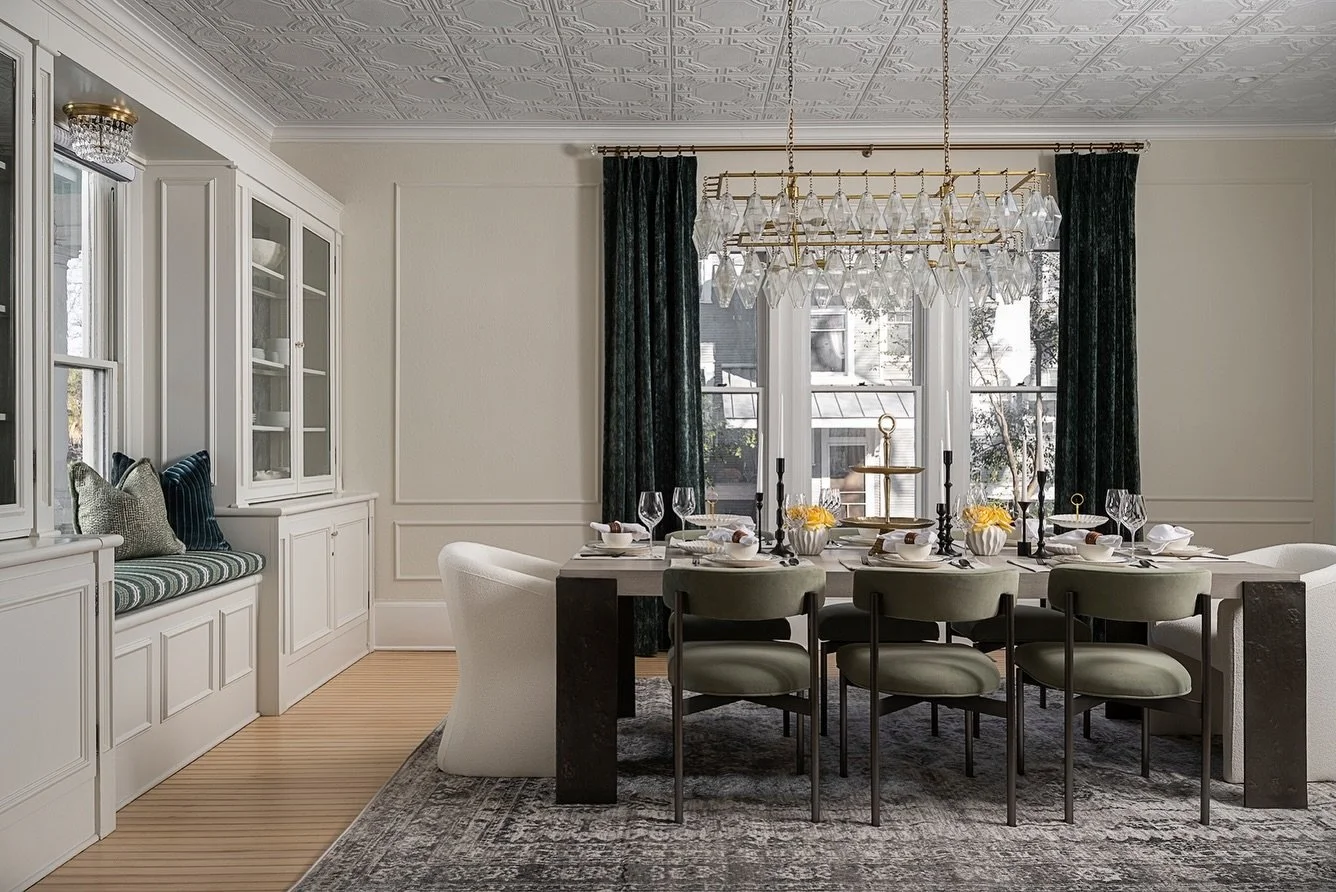 BEFORE + AFTER | Imagine the conversations this room will hold.

For this 115-year-old historic home, we leaned into the character&hellip;adding decorative ceiling tiles, millwork to the walls, and a statement crystal chandelier&hellip;while blending