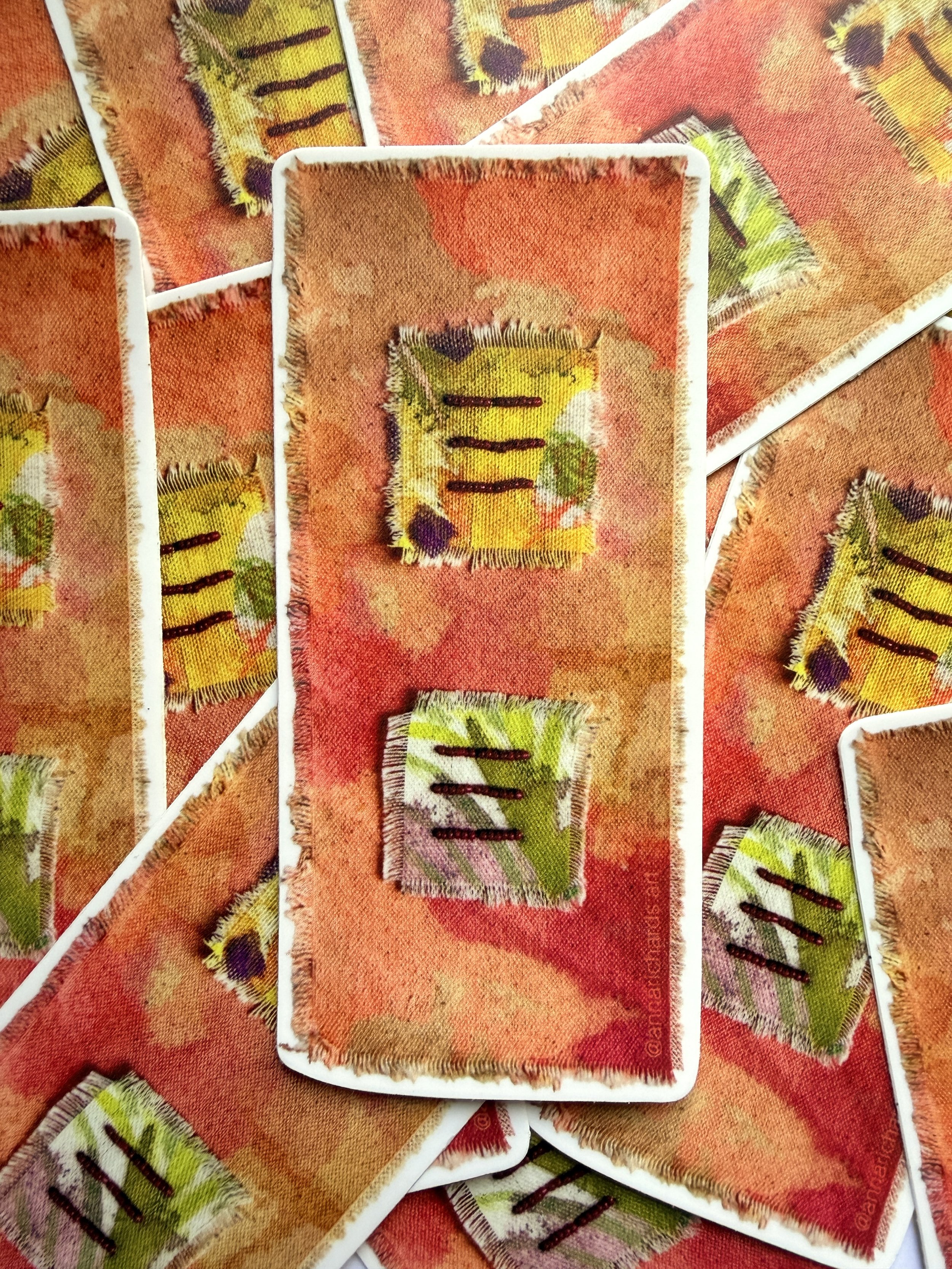 Abstract Textile Art Sticker – Pink Aesthetic Vinyl Sticker (4 × 2 in)