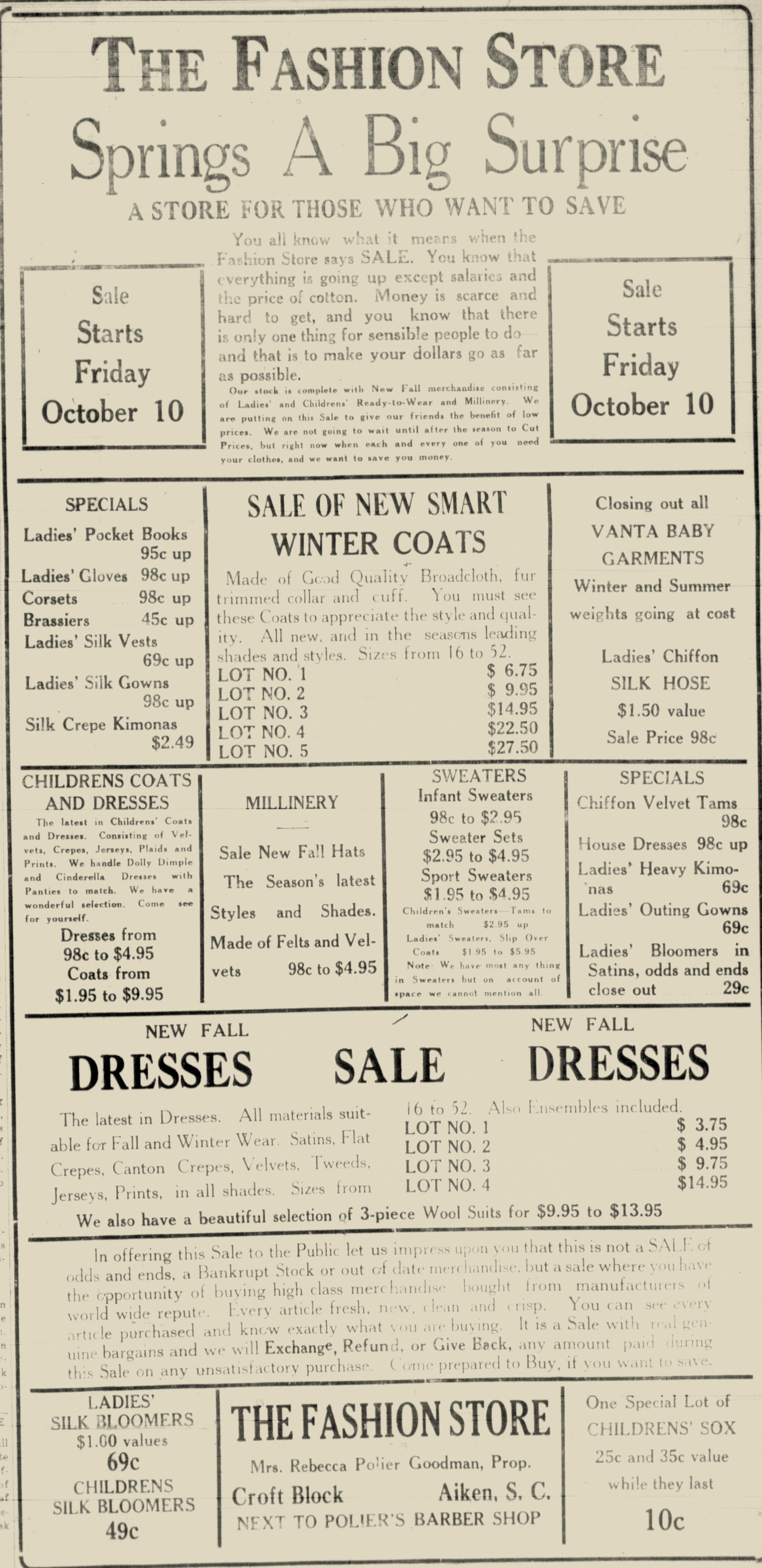 The Fashion Store, Rebecca Polier, Aiken Journal & Review, 10-8-1930.jpg