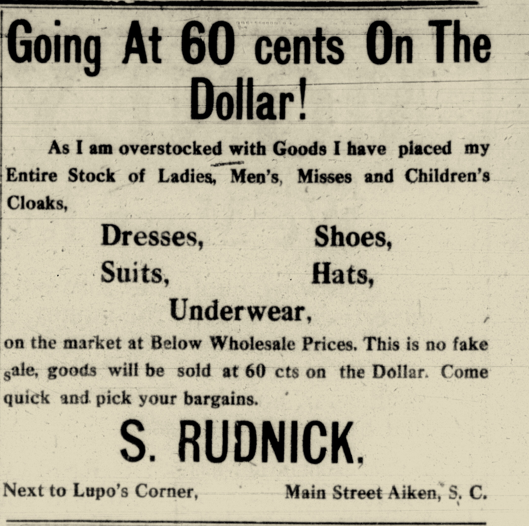 S Rudnick Ad, Aiken Standard & Review, 12-8-1920.jpg