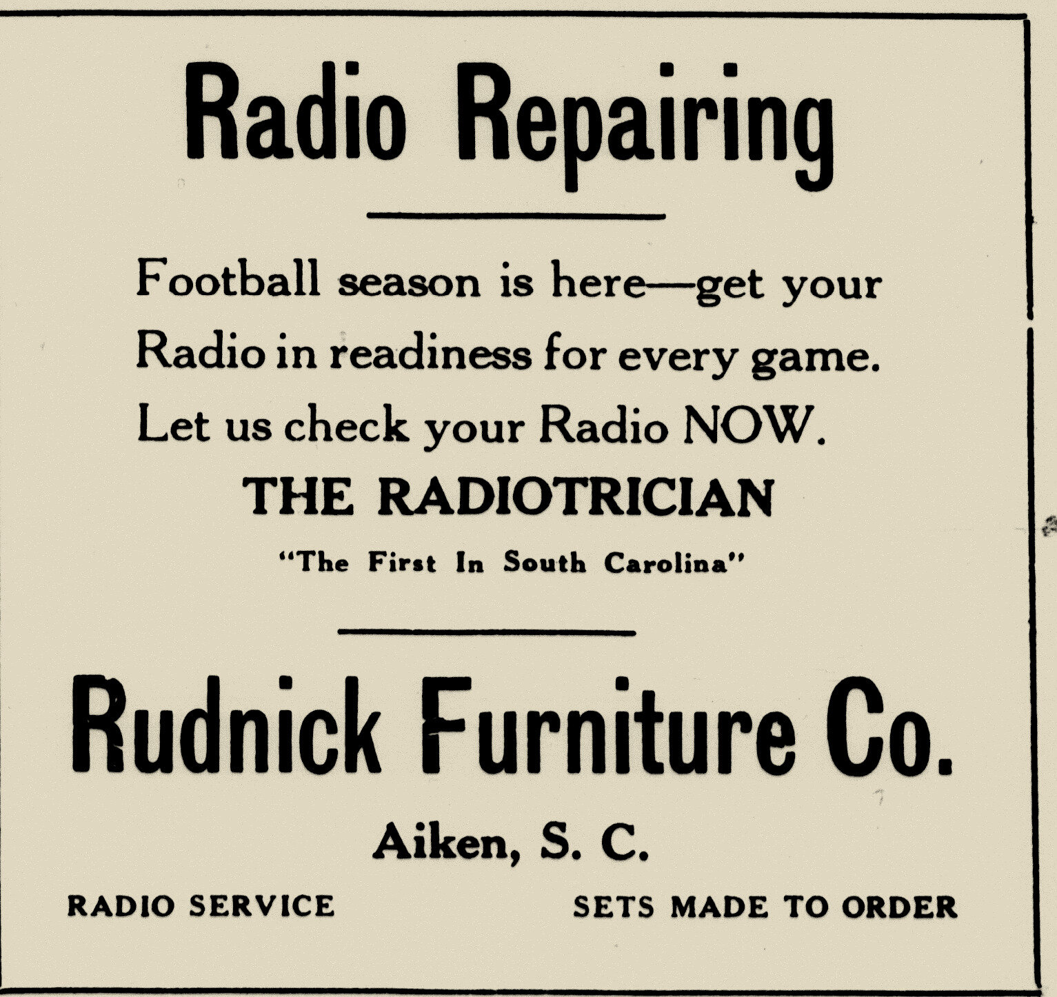 Rudnick Furniture, Aiken Standard & review, 9-29-1937.jpg