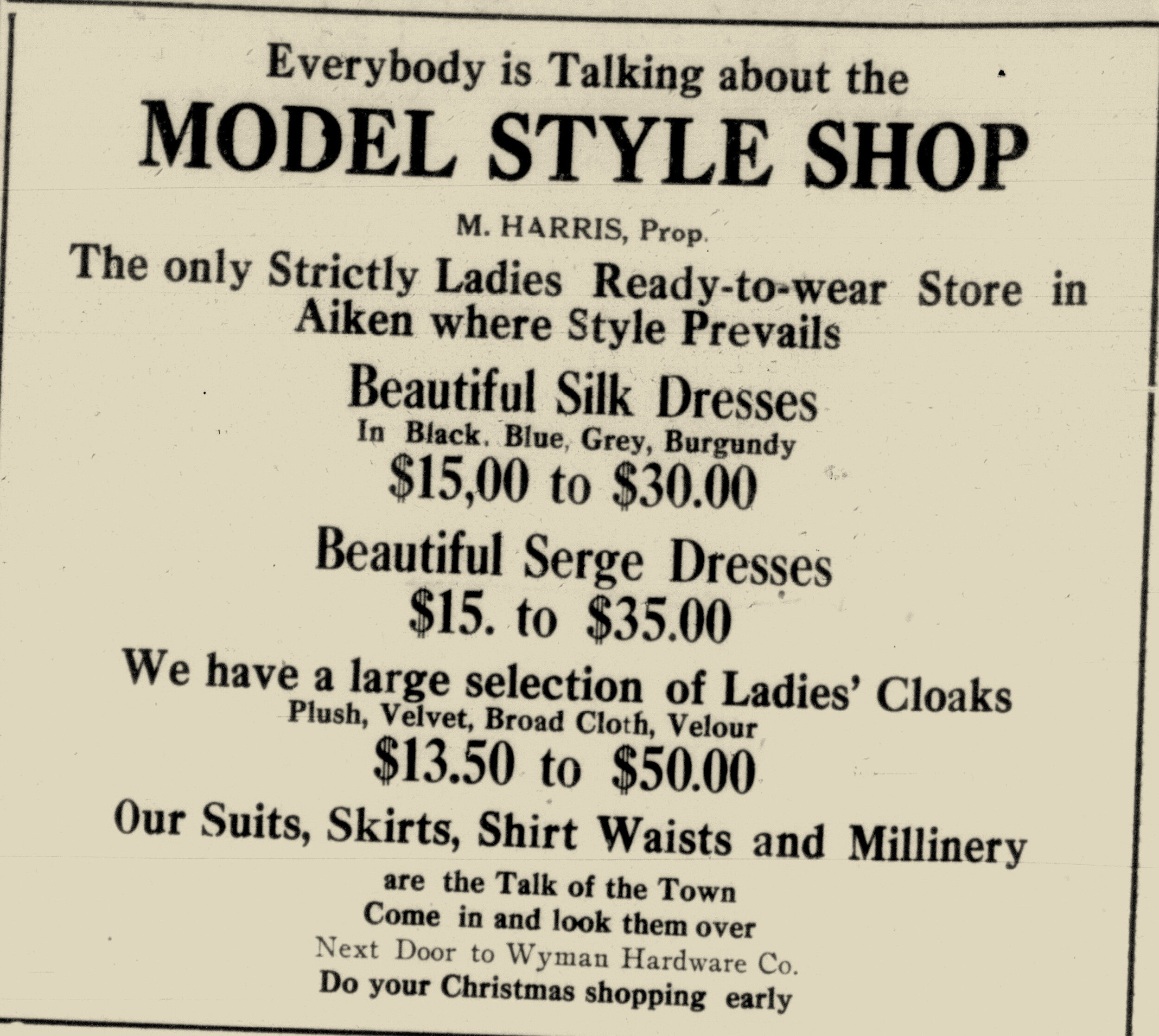 Harris Style Shop, Aiken Journal & Review, 10-30-1918.jpg