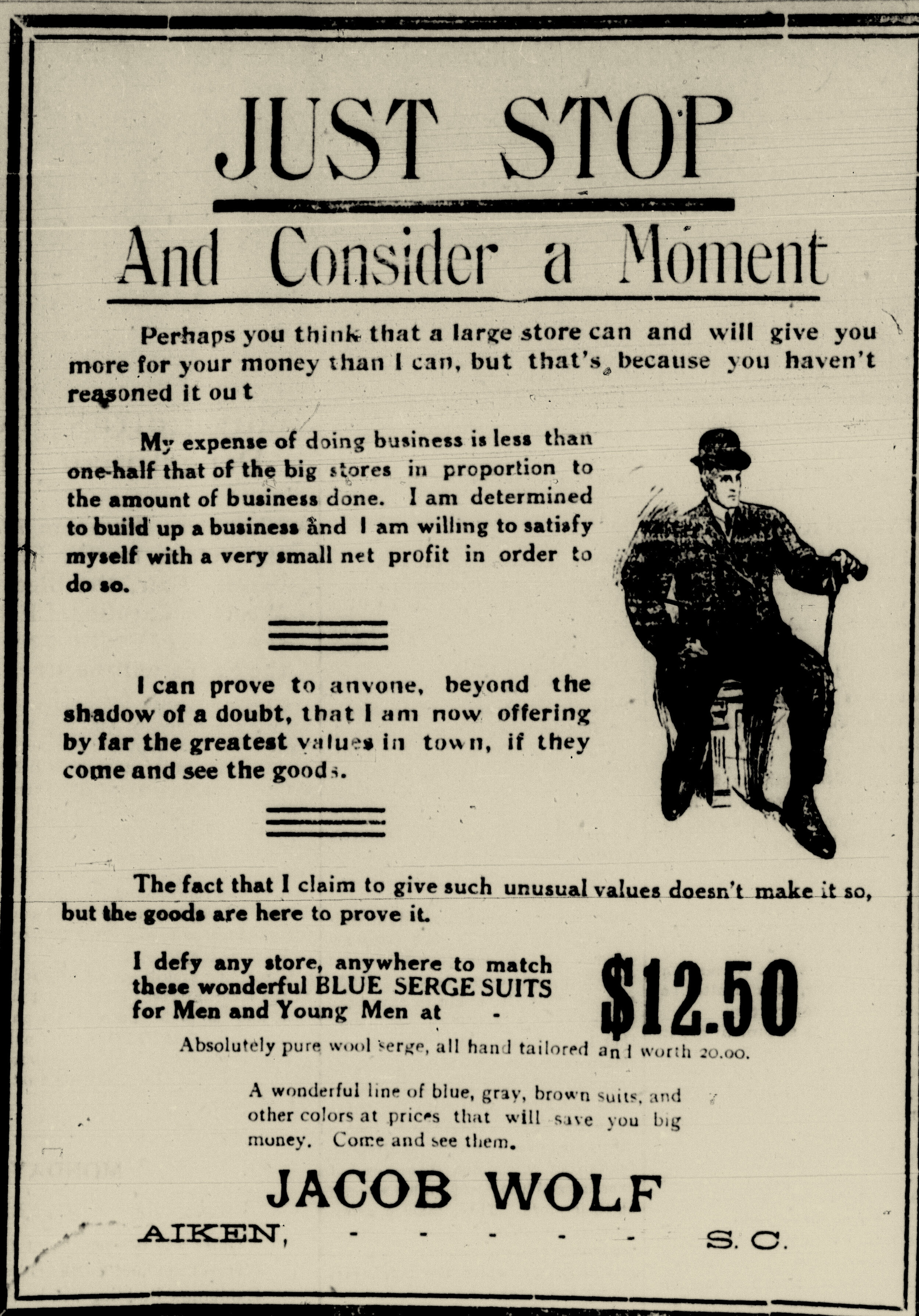 Jacob Wolf Ad, Aiken Journal and Review, 10-25-1910.jpg