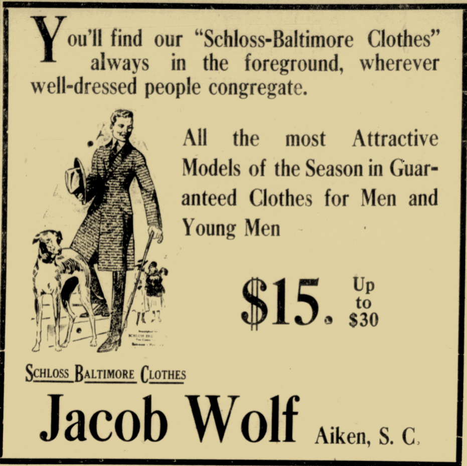 Jacob Wolf Ad, Aiken Journal & Review, 11-15-1916.png