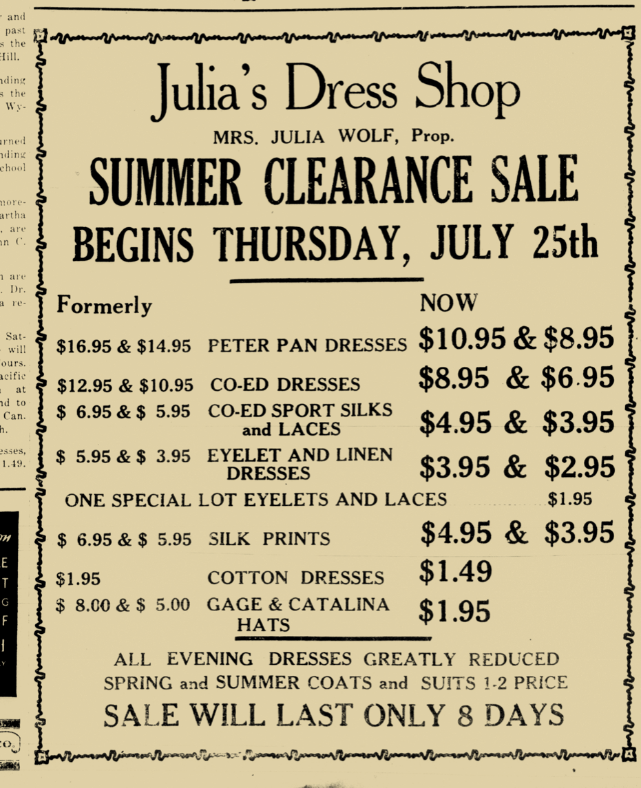 Julia's Dress Shop, Aiken Journal & Review,  7-24-1935.png
