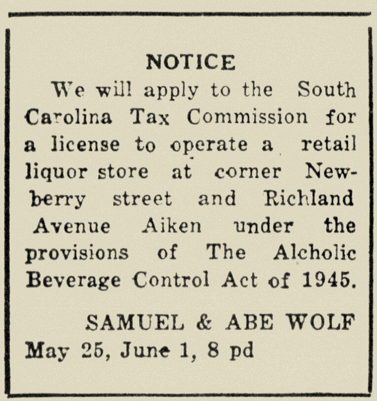 Liquor Store, Aiken Standard & Review, 6-8-1945.jpg