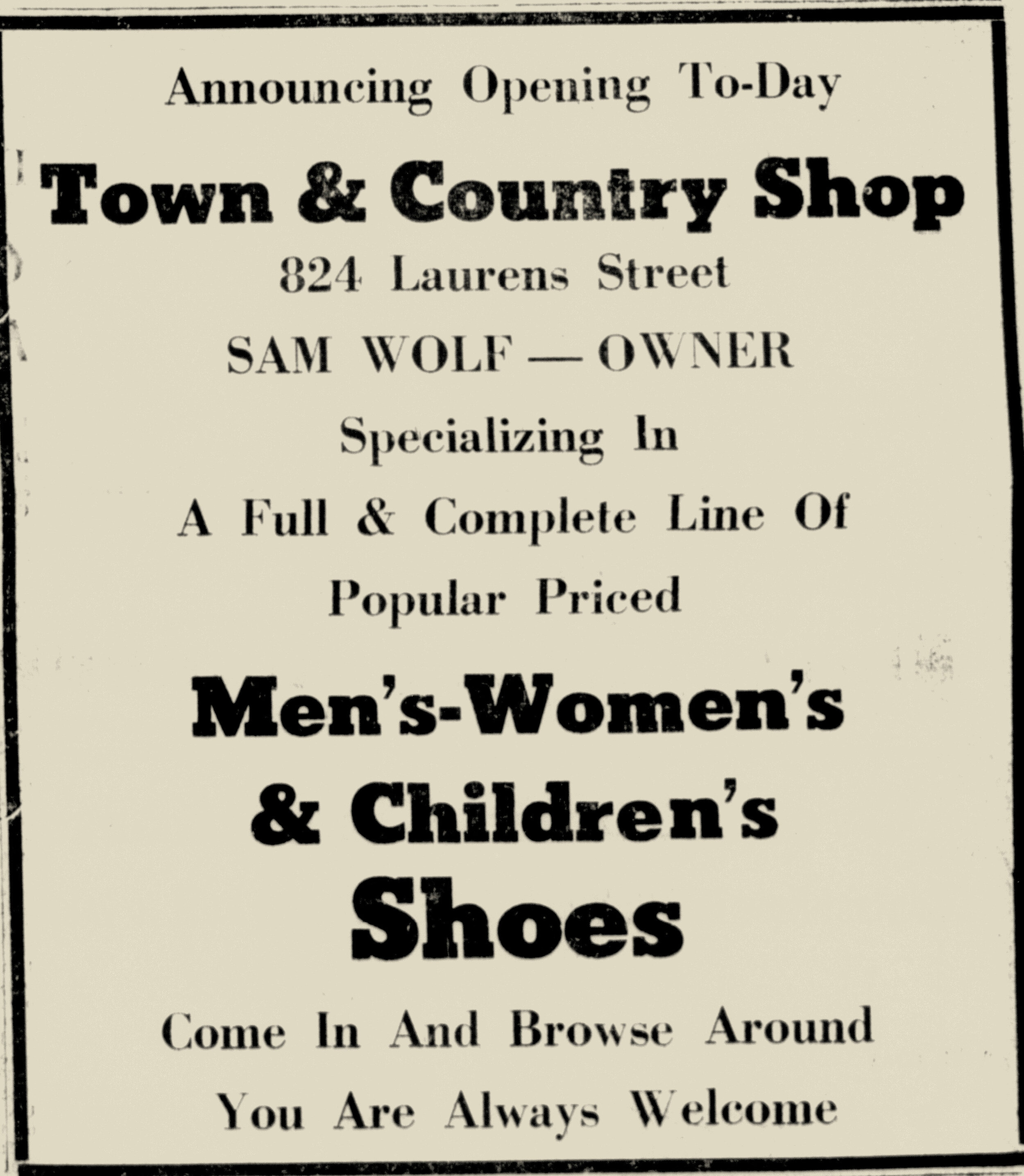 Sam Wolf Shoe Store, Aiken Standard & Review, 3-18-1957.jpg