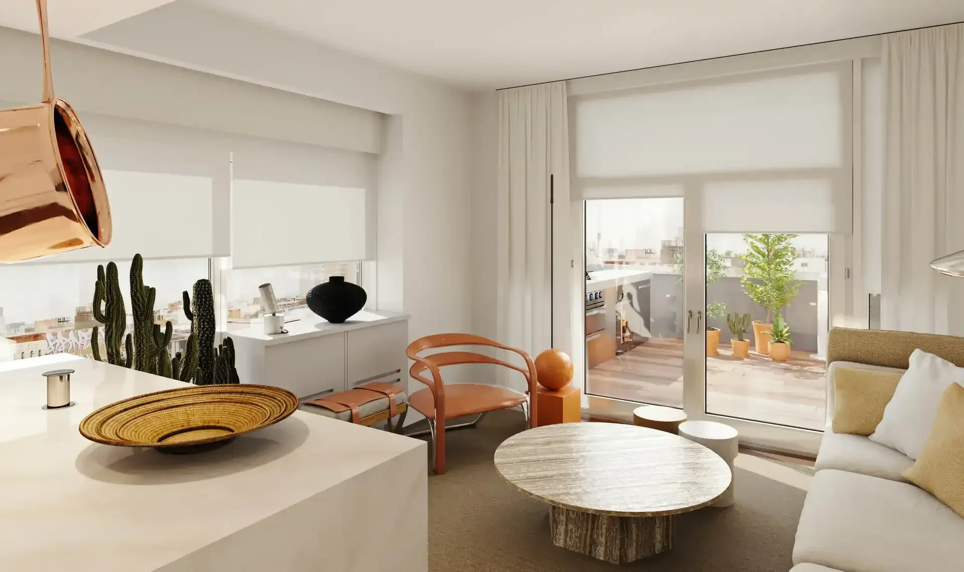 Living room and patio in NYC apartment