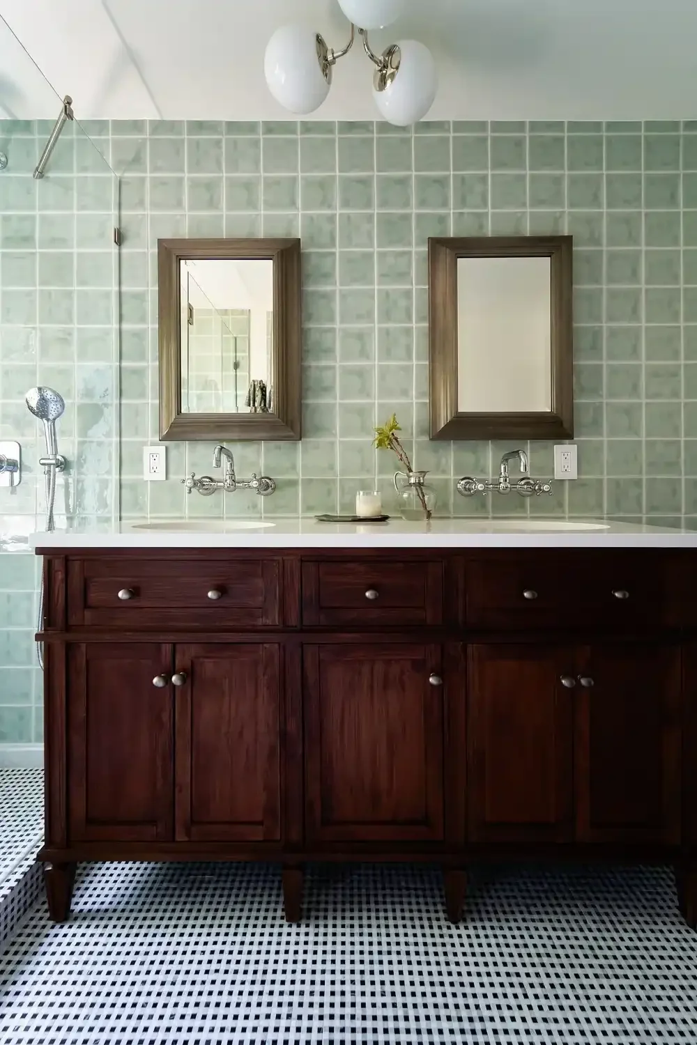 Bathroom double sink detail from a thorough renovation of a townhouse located in NYC's Upper East Side