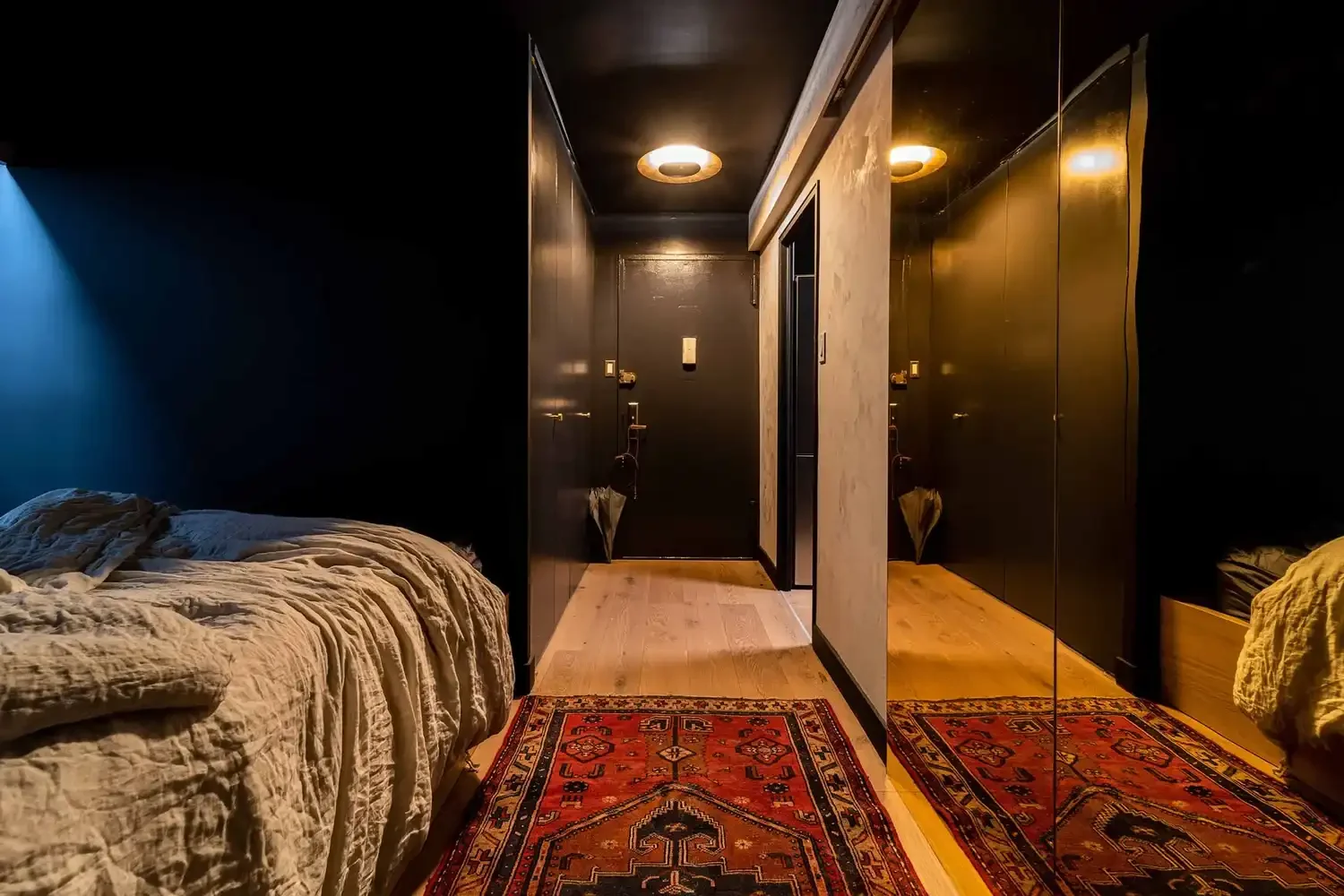 View from the bedroom in the comprehensive refurbishment of a Gramercy studio in Manhattan