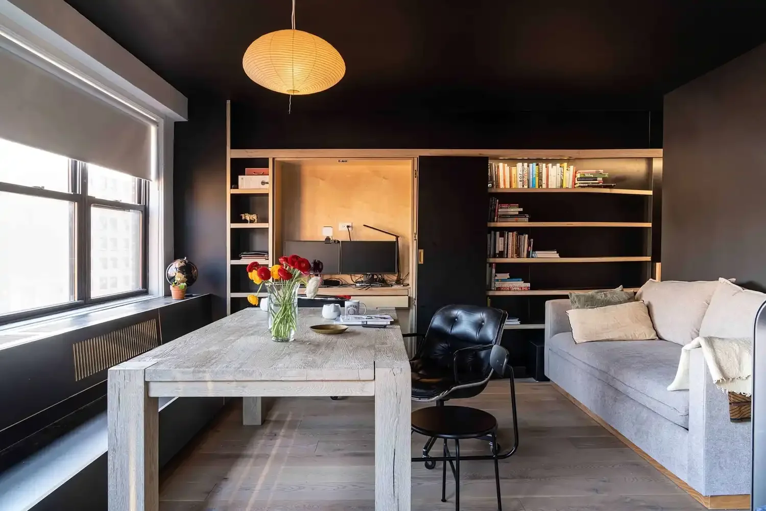 desk and sofa in NYC apartment