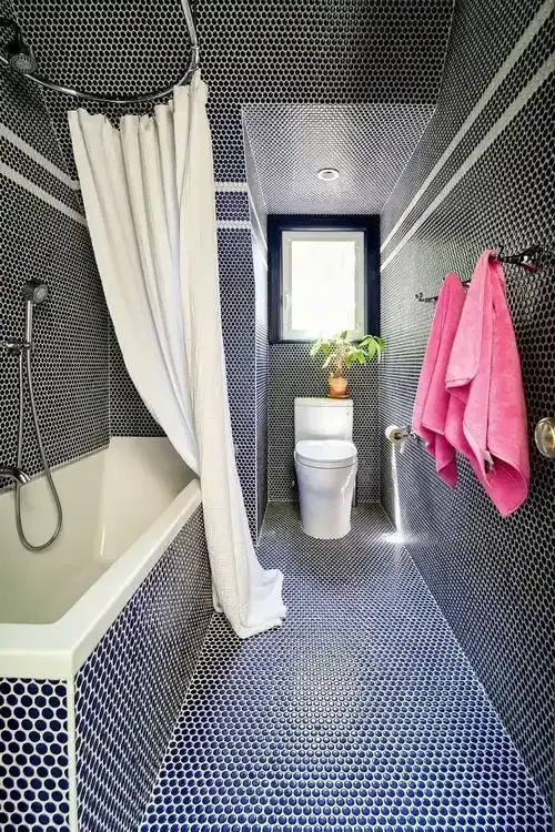 Renovated modern blue bathroom