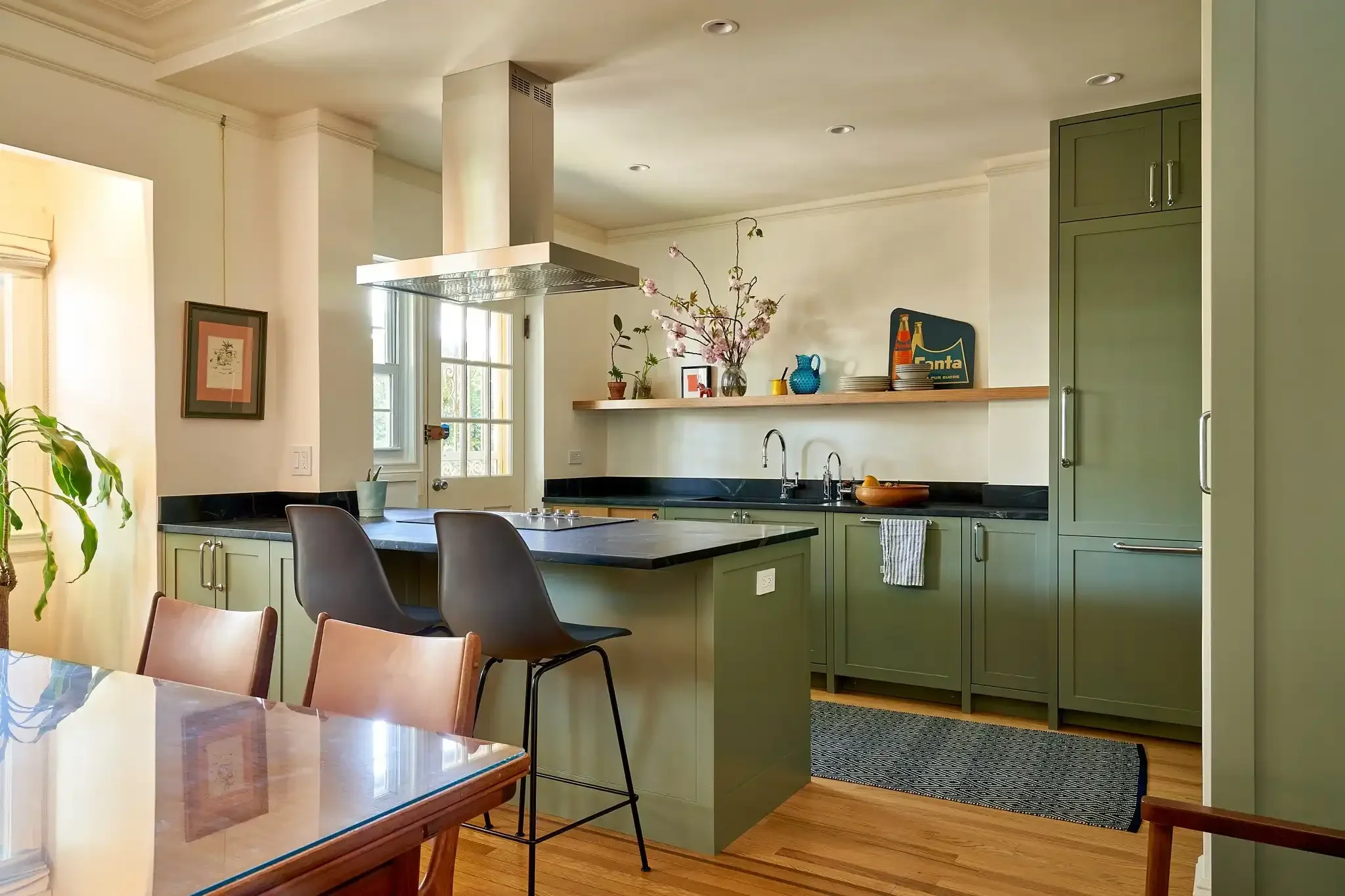 Gut Renovation Kitchen with green cabinetry