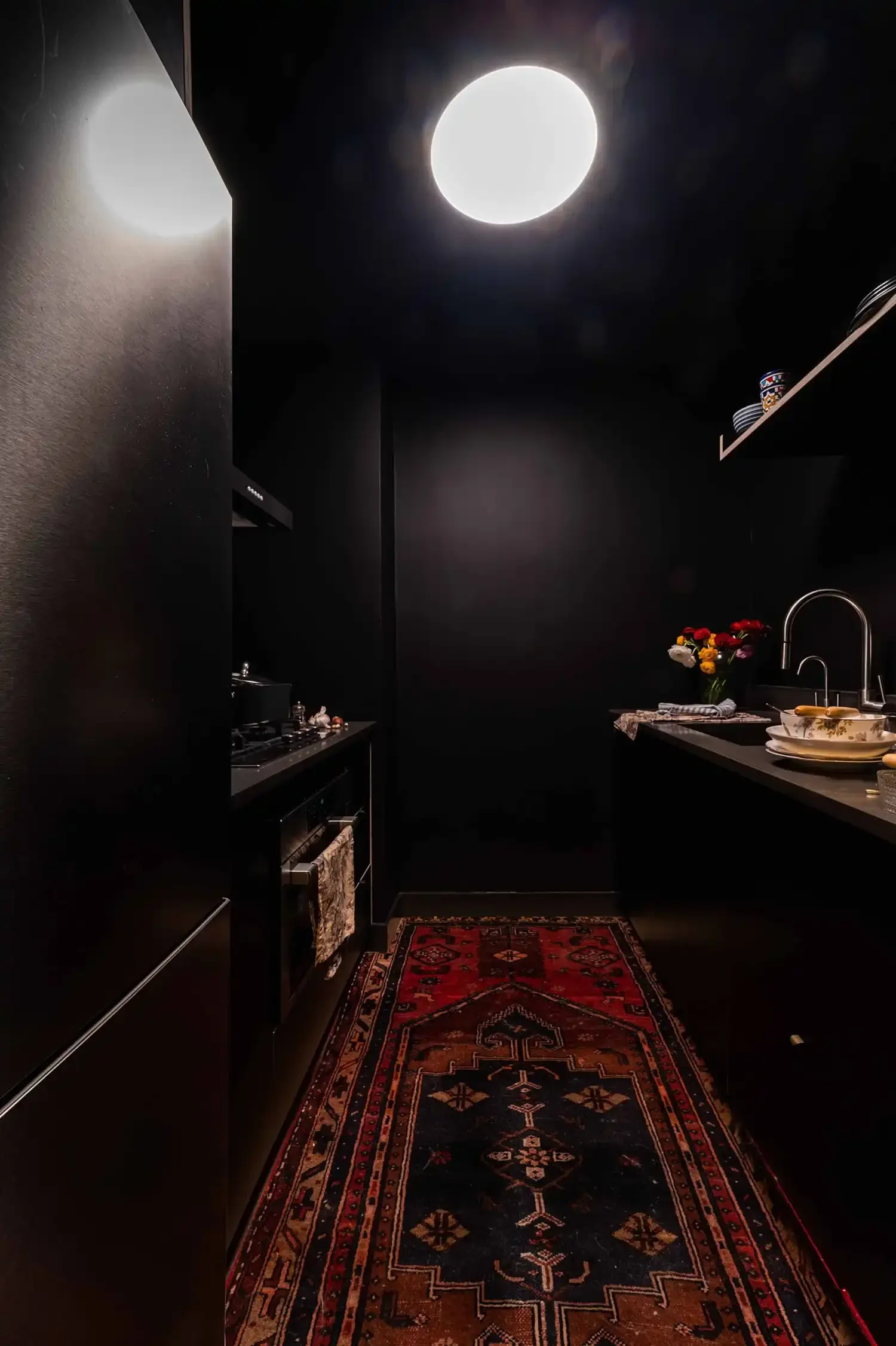 Kitchen view from a complete overhaul of a Gramercy studio apartment in Manhattan