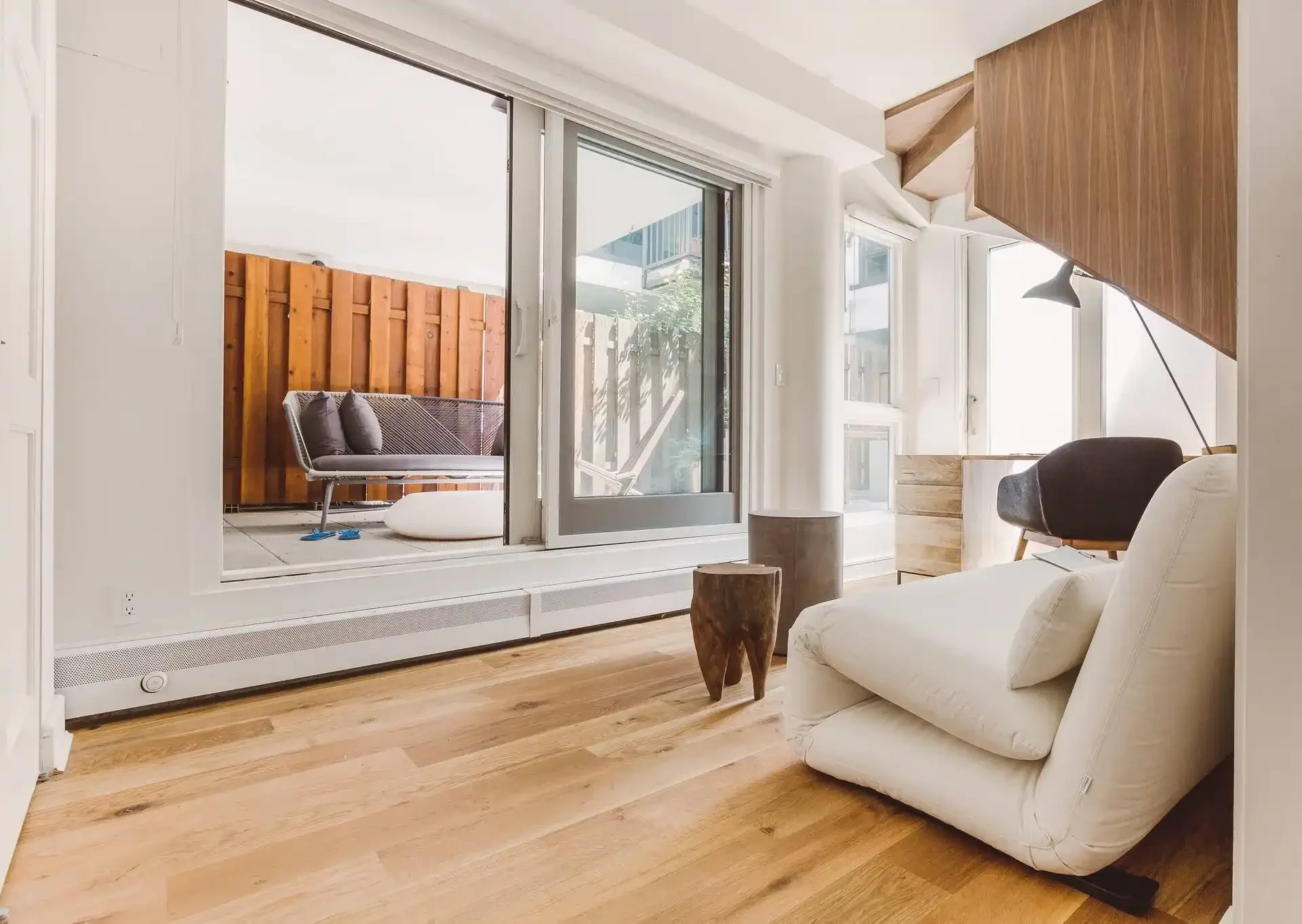 Lounge area and patio in NYC apartment