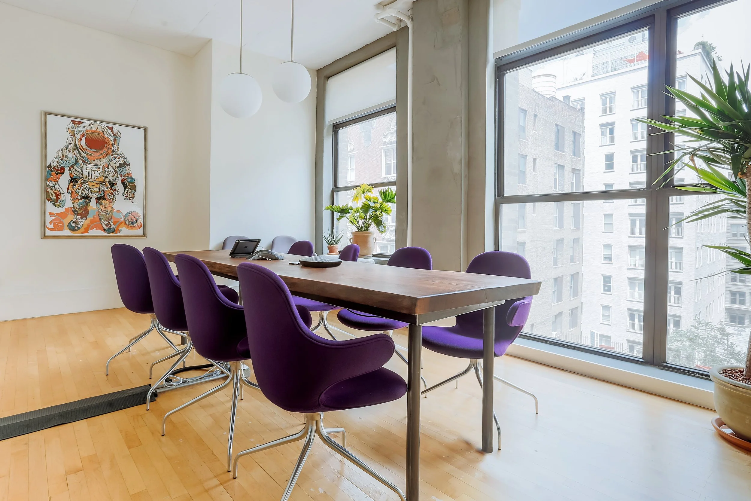 Conference room in union square loft with concrete and industrial elements