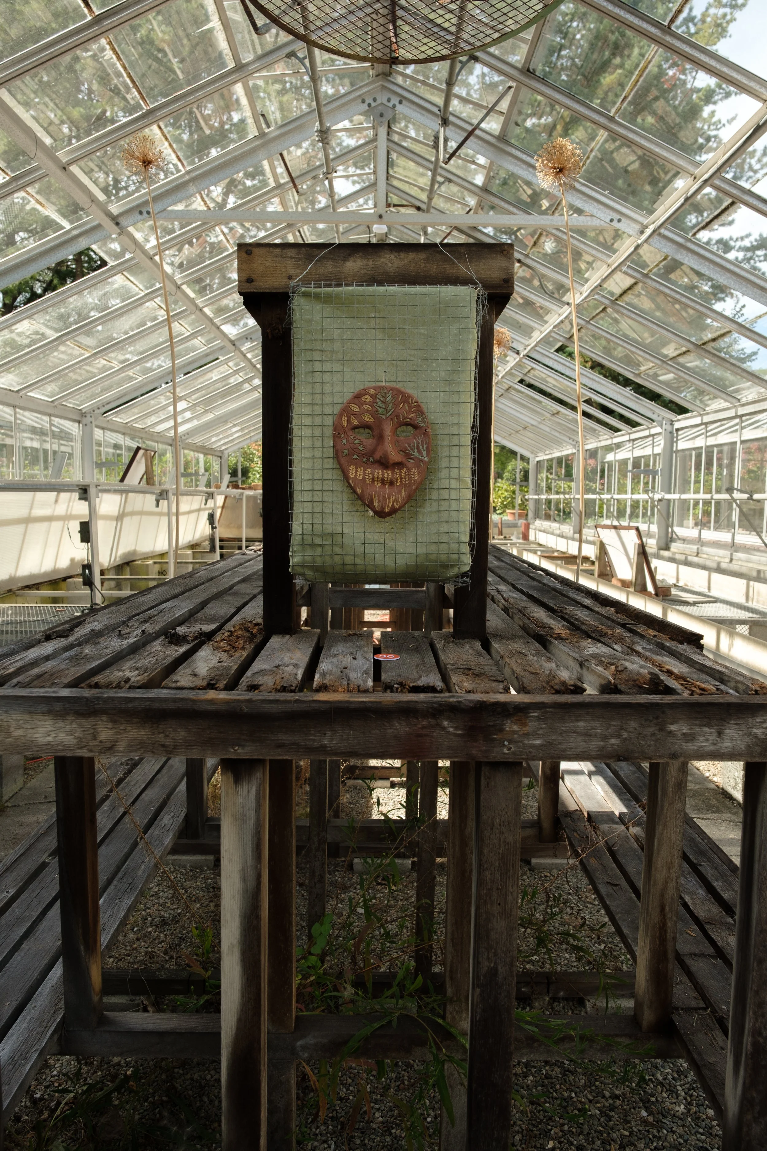 "Botanical Mask," ceramic. Photo credit: Christoper Rosonina, curatorial credit: Site-Specific Happenings 