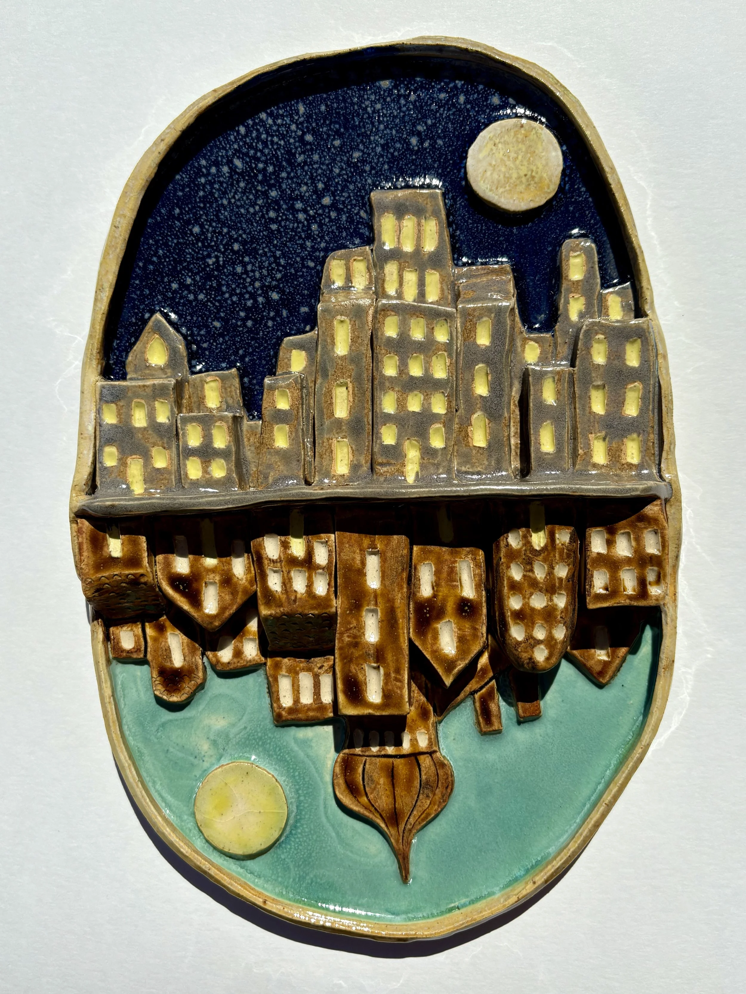 "By Night or By Day," ceramic, reversible wall tile