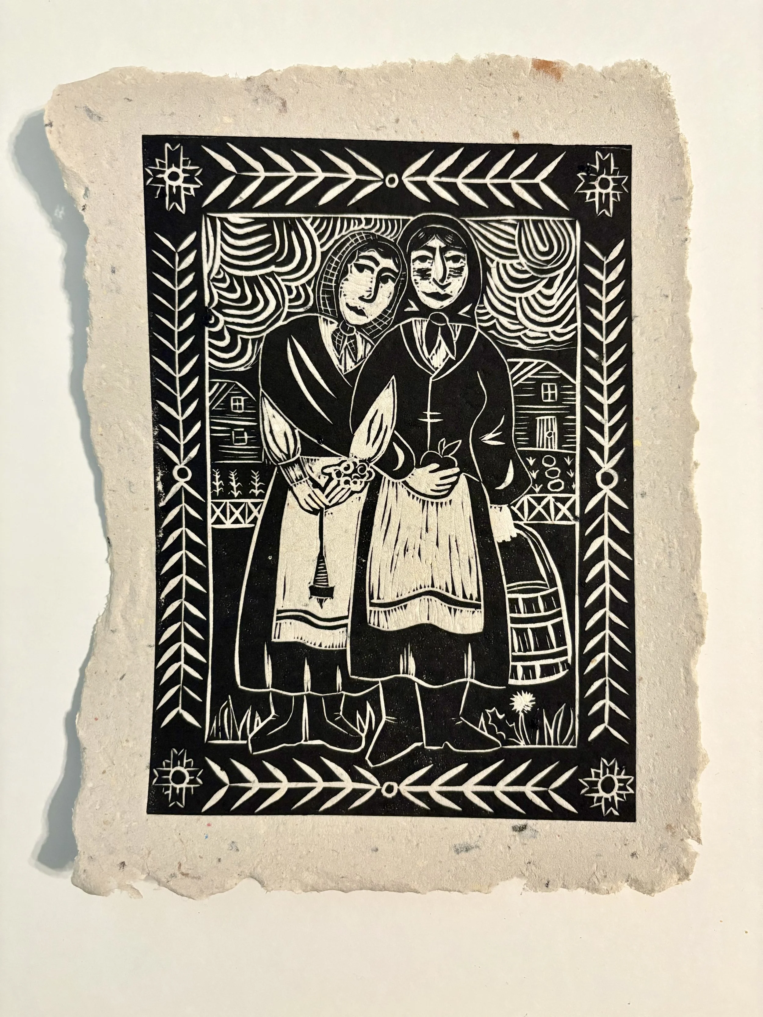 "In Her Shade I Delighted," linocut print on handmade paper