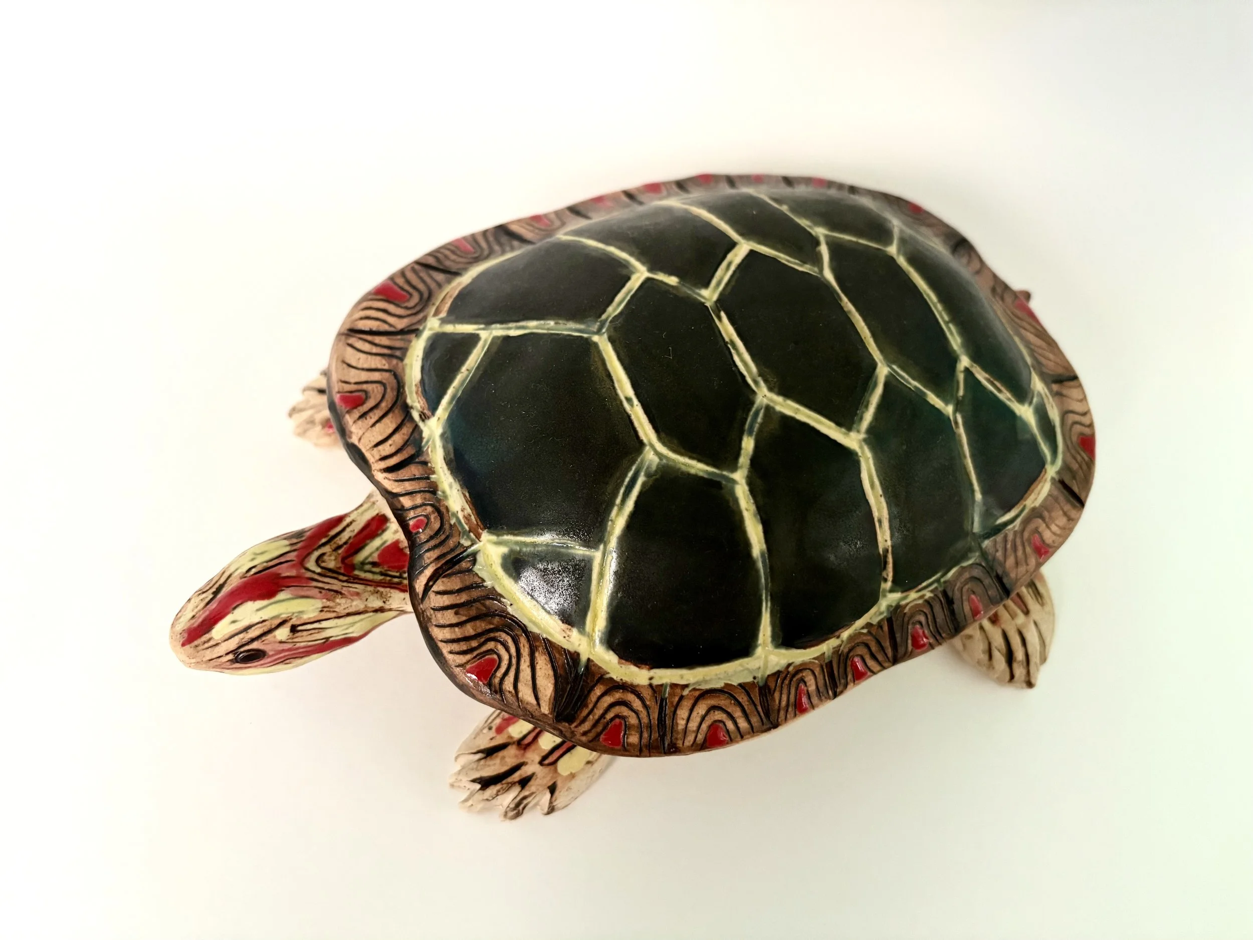 "Painted Turtle," decorative box with lid