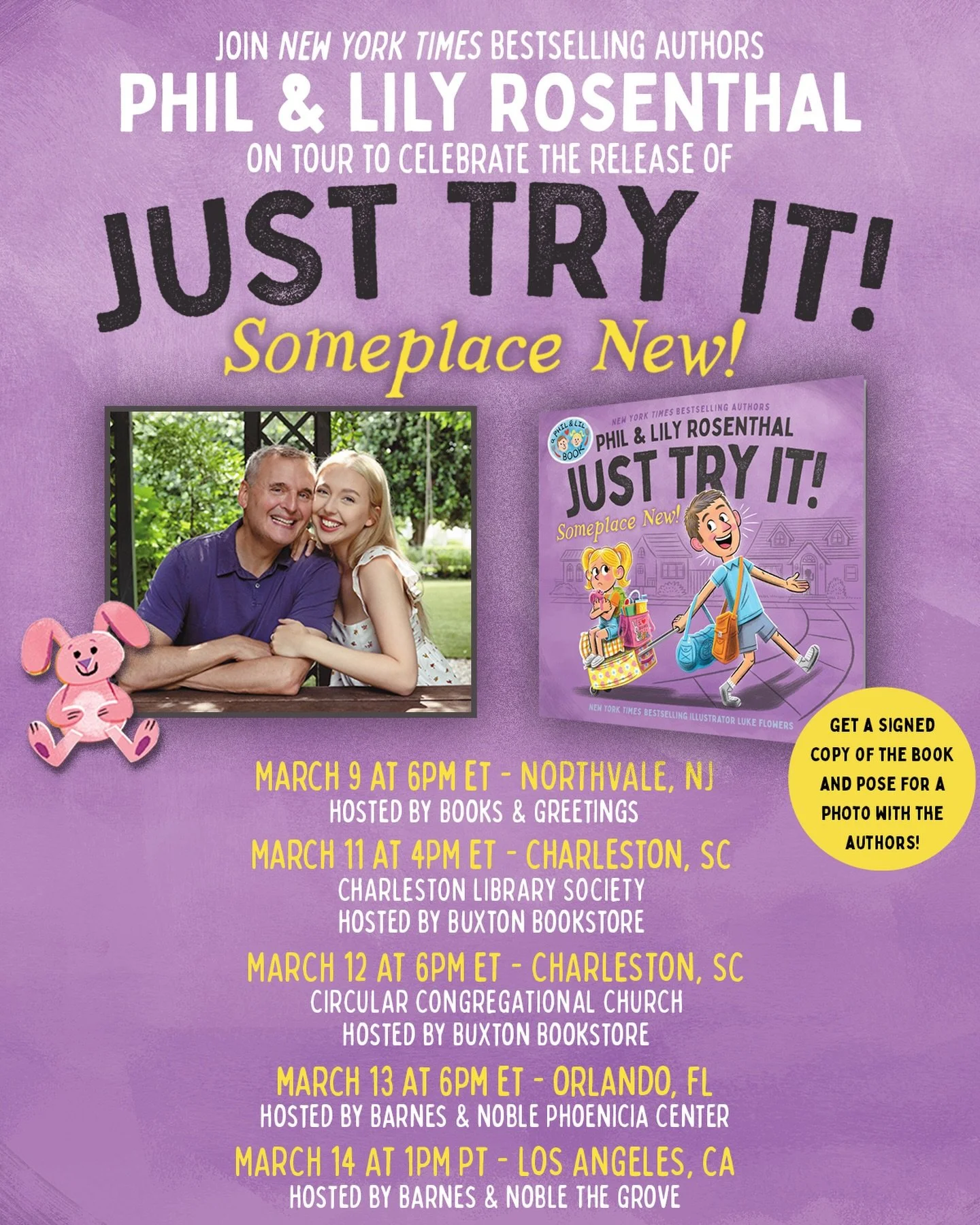 See you on tour for our new book Just Try It! Someplace New! 

Come say hi! Tickets are linked in bio. 

March 9 - Northvale, NJ 
March 11 - Charleston, SC 
March 12 - Charleston, SC
March 13 - Orlando, FL 
March 14 - Los Angeles, CA