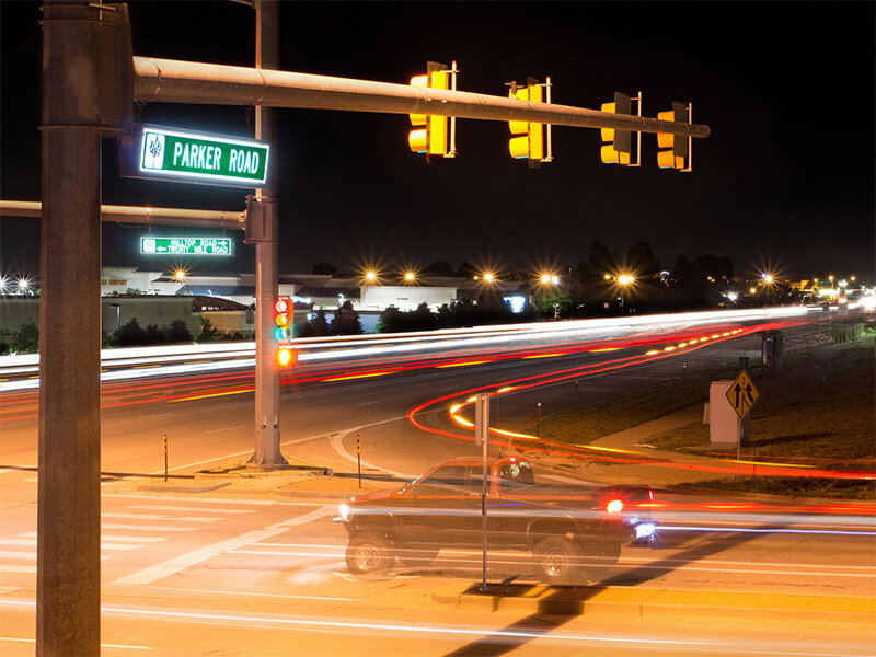 Parker Road Intersection at Night