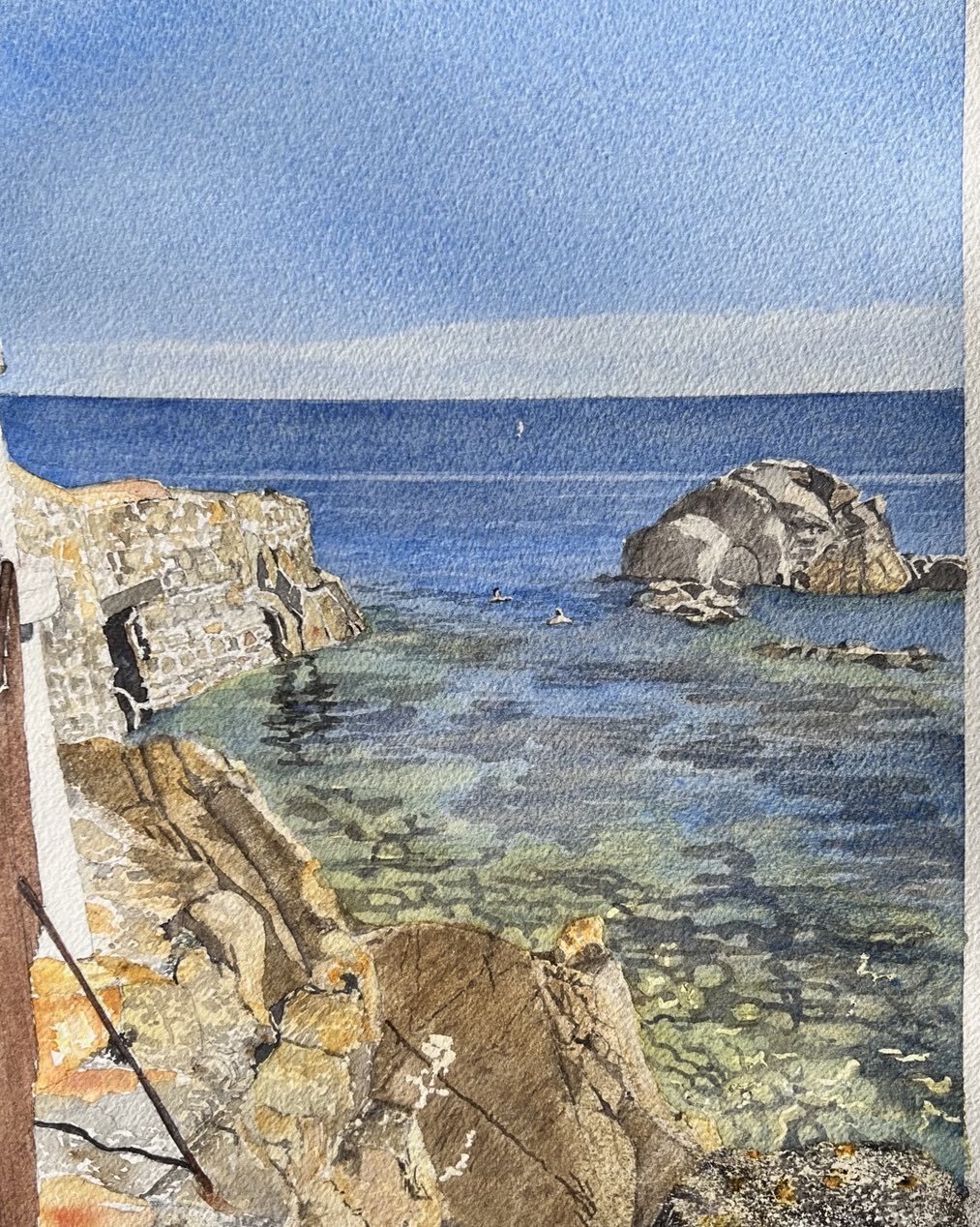 The Forty Foot Sandycove

Daily swims🏊&zwj;♀️and laughs it has stolen my &hearts;️ 
Painted by many enjoyed by all 
.
.
.
#watercolour
#watercolourpainting
#watercoloursocietyofireland
#shirleygiffney
#irishart
#irishartist
#irishwatercolourartist
#
