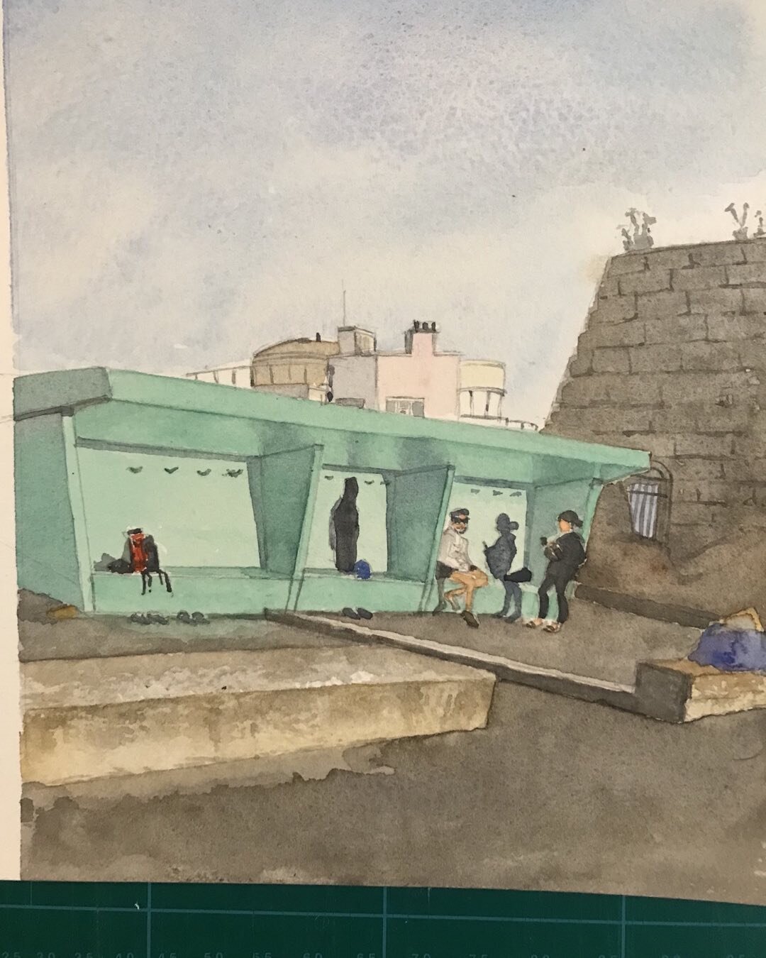 Retro vibe at the 40ft during filming
.
.
.
#watercolour
#watercolor
#watercolourpainting
#shirleygiffney 
#irishart
#watercolorpainting 
#irishartists
#irishartoninstagram
#sandycove