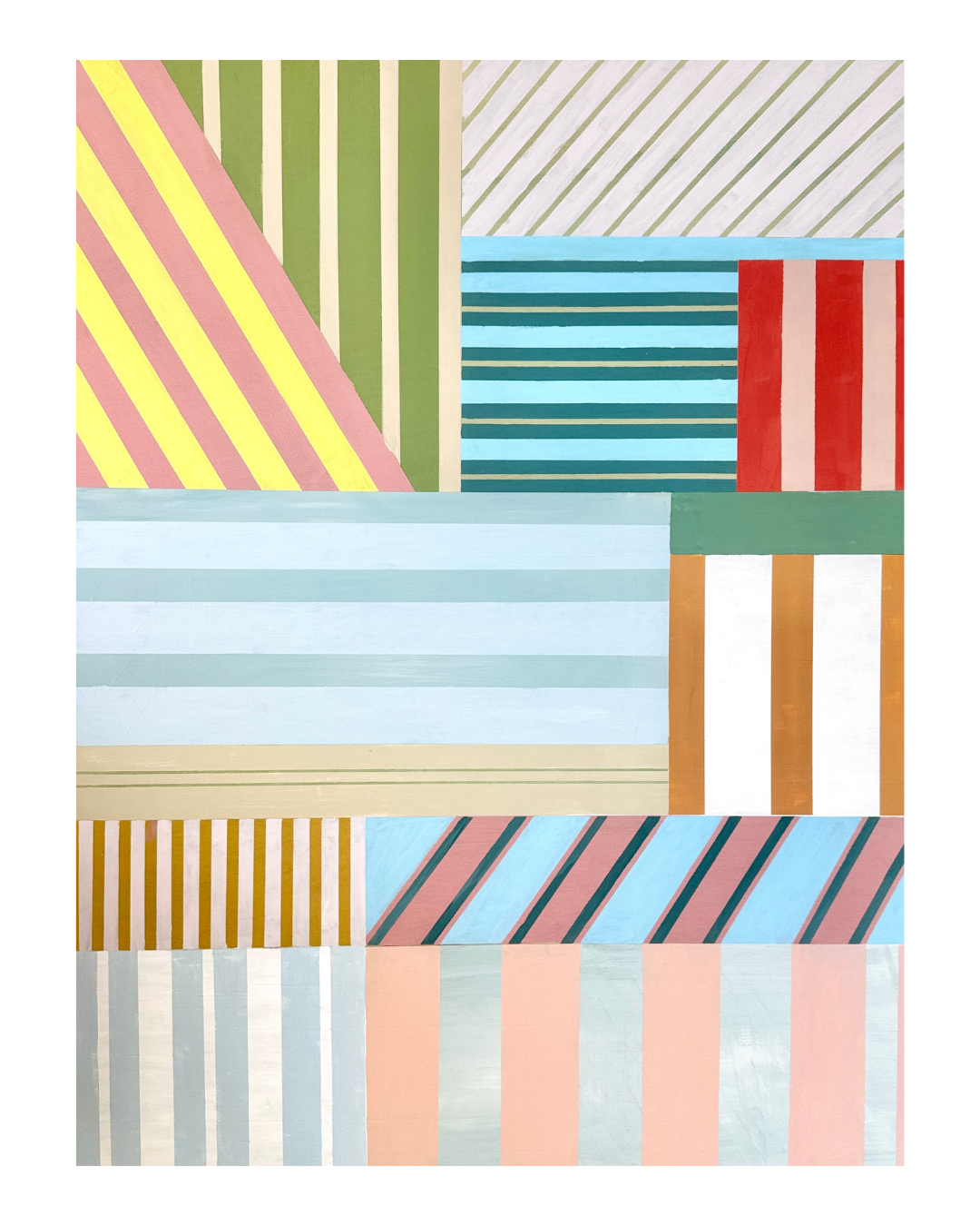 acrylic on raised wood panel colorful linear