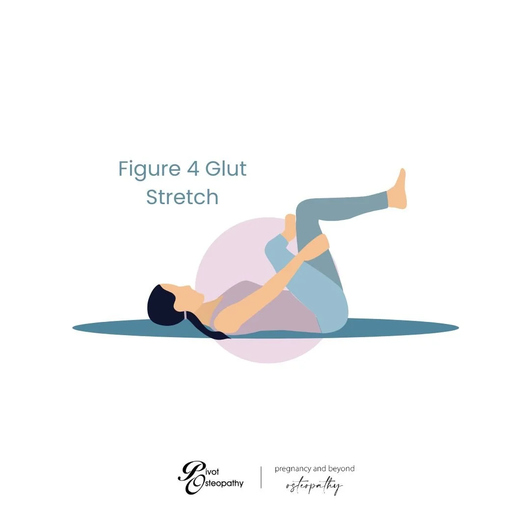 Person on back demonstrating figure 4 glut stretch for coccyx pain relief