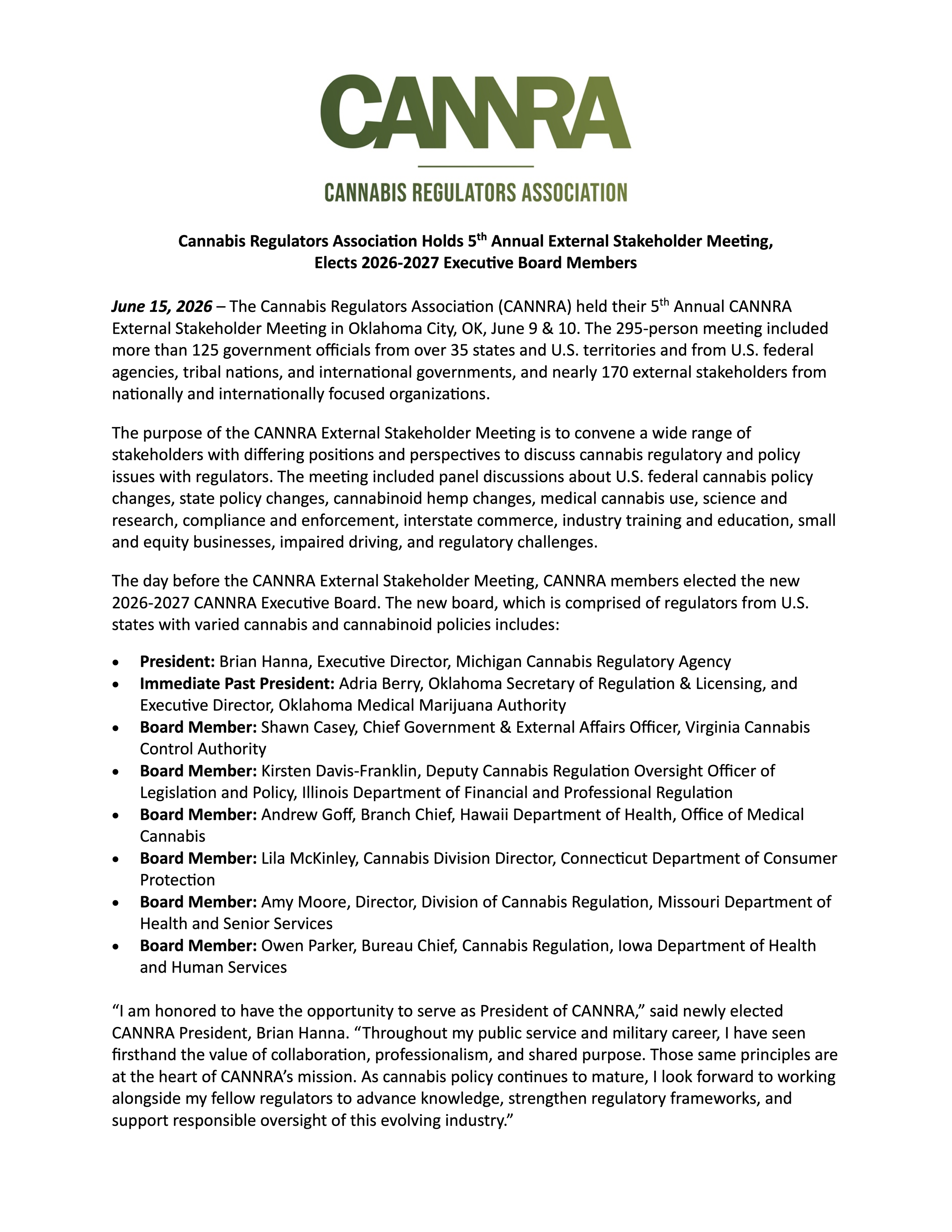 CANNRA Holds 5th annual external stakeholder meeting, elects 2026-2027 executive board