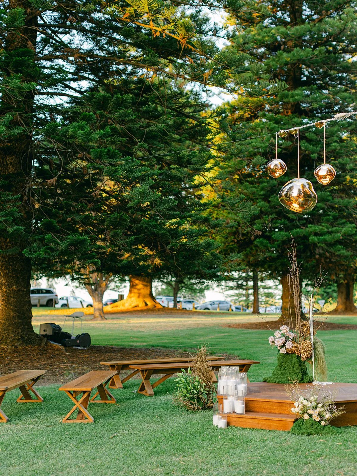 Hexagon hardwood timber platform set for a wedding ceremony at Nikola Estate