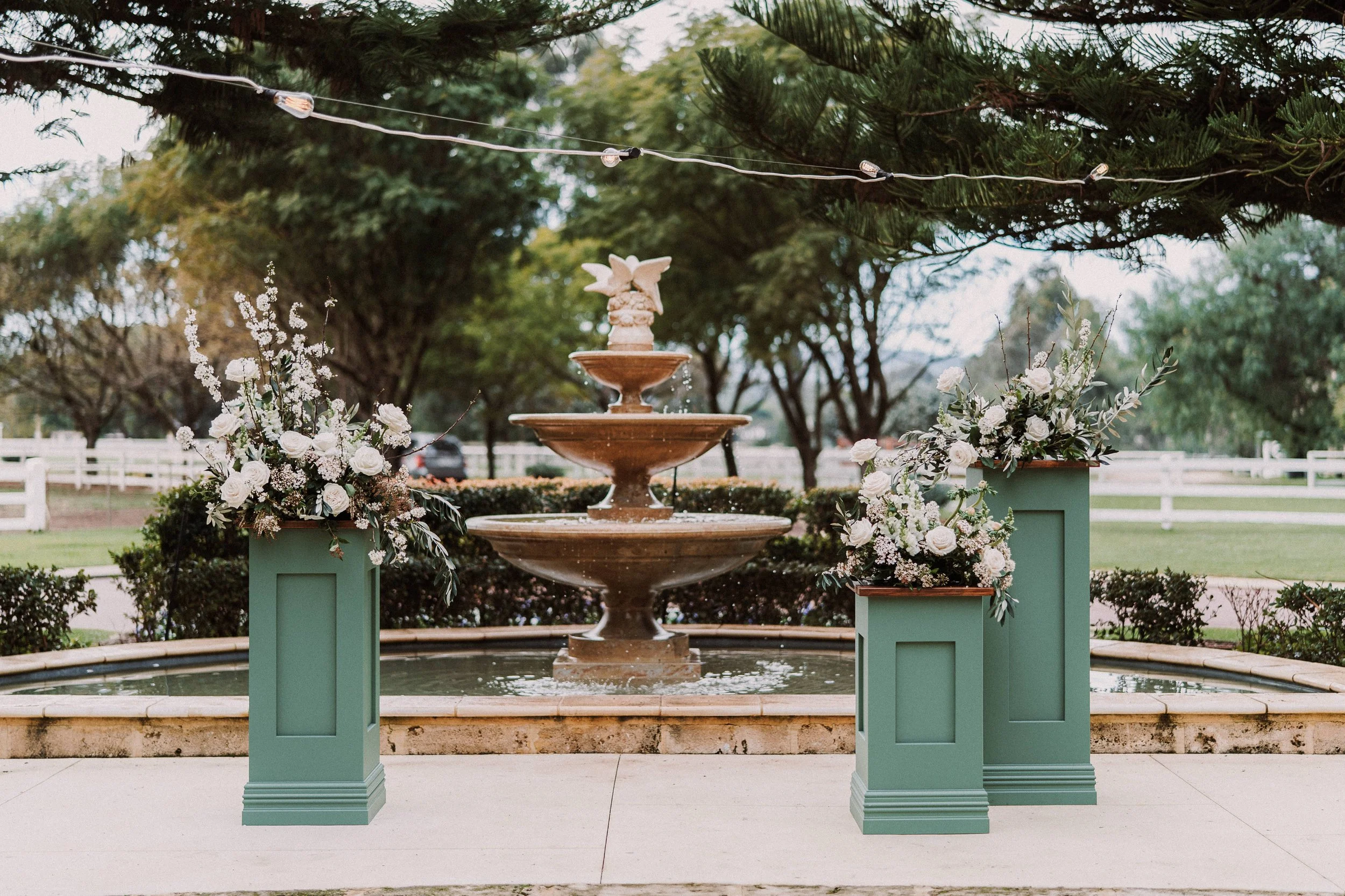 Sage plinths used for wedding ceremony