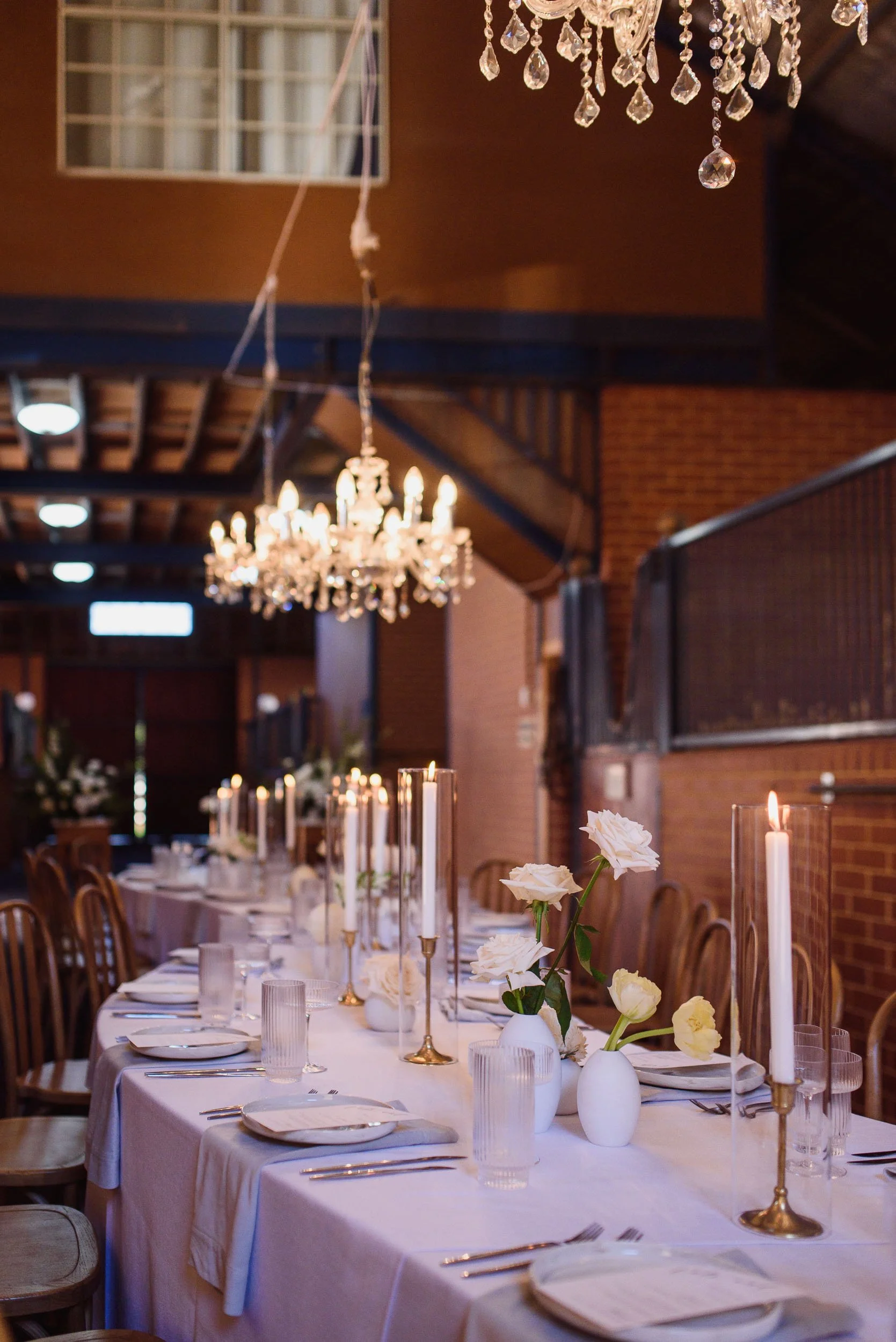 Beautiful curved wedding table set up at Brookleigh Estate