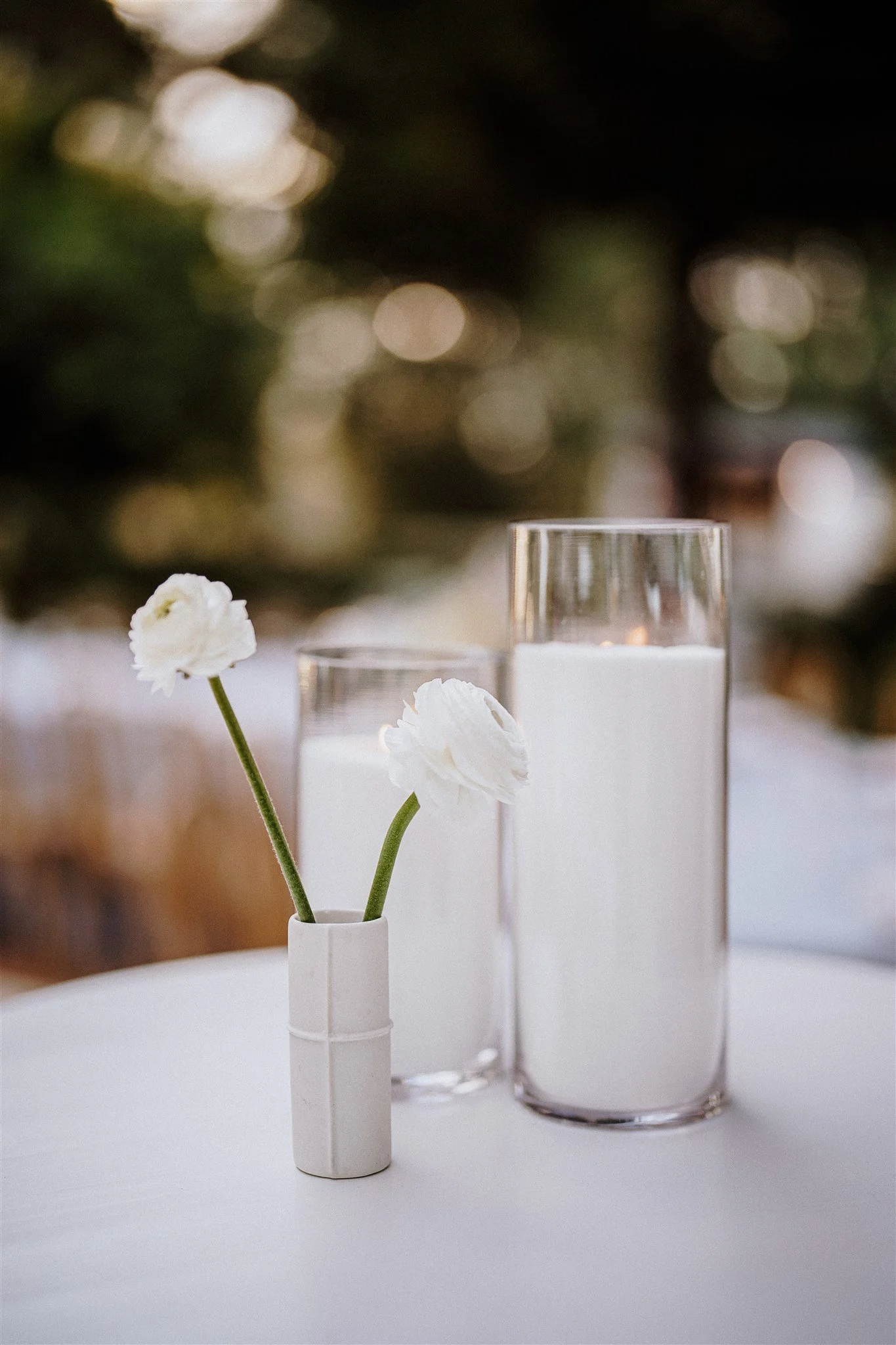 White cocktail table with beautiful flowers