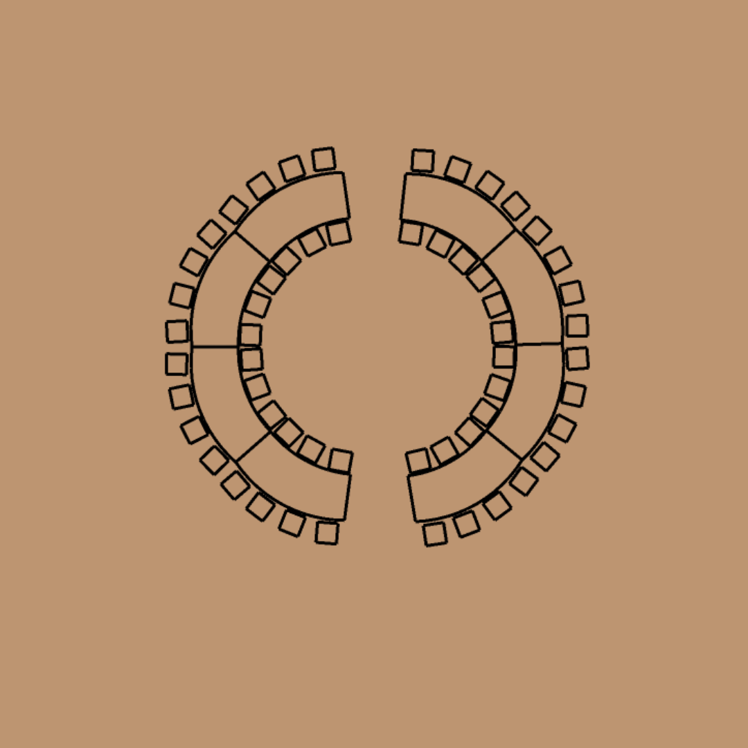 56-guest double open-circle wedding table floor plan using eight Steph Tables