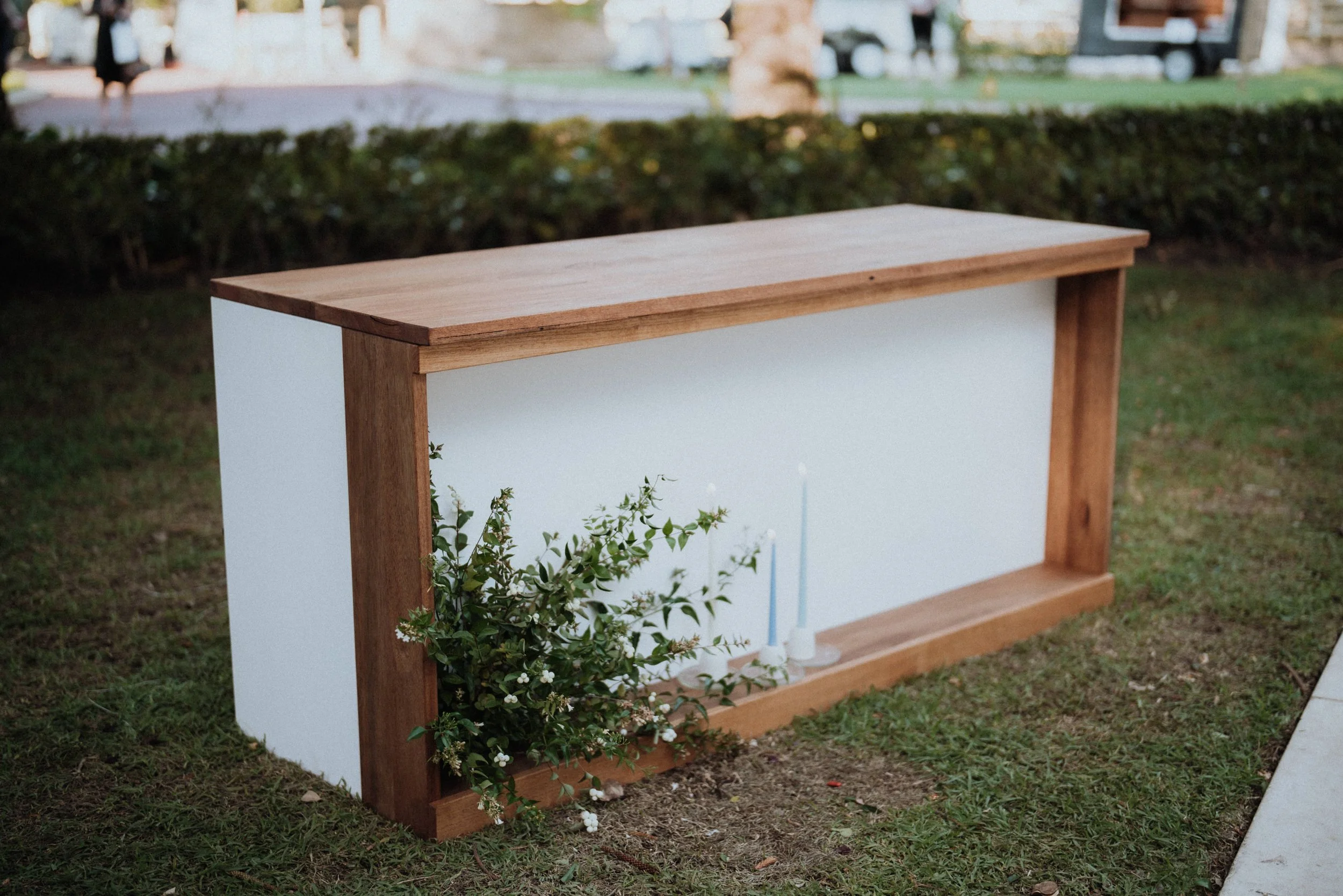 Oak Frame wedding bar with floral styling