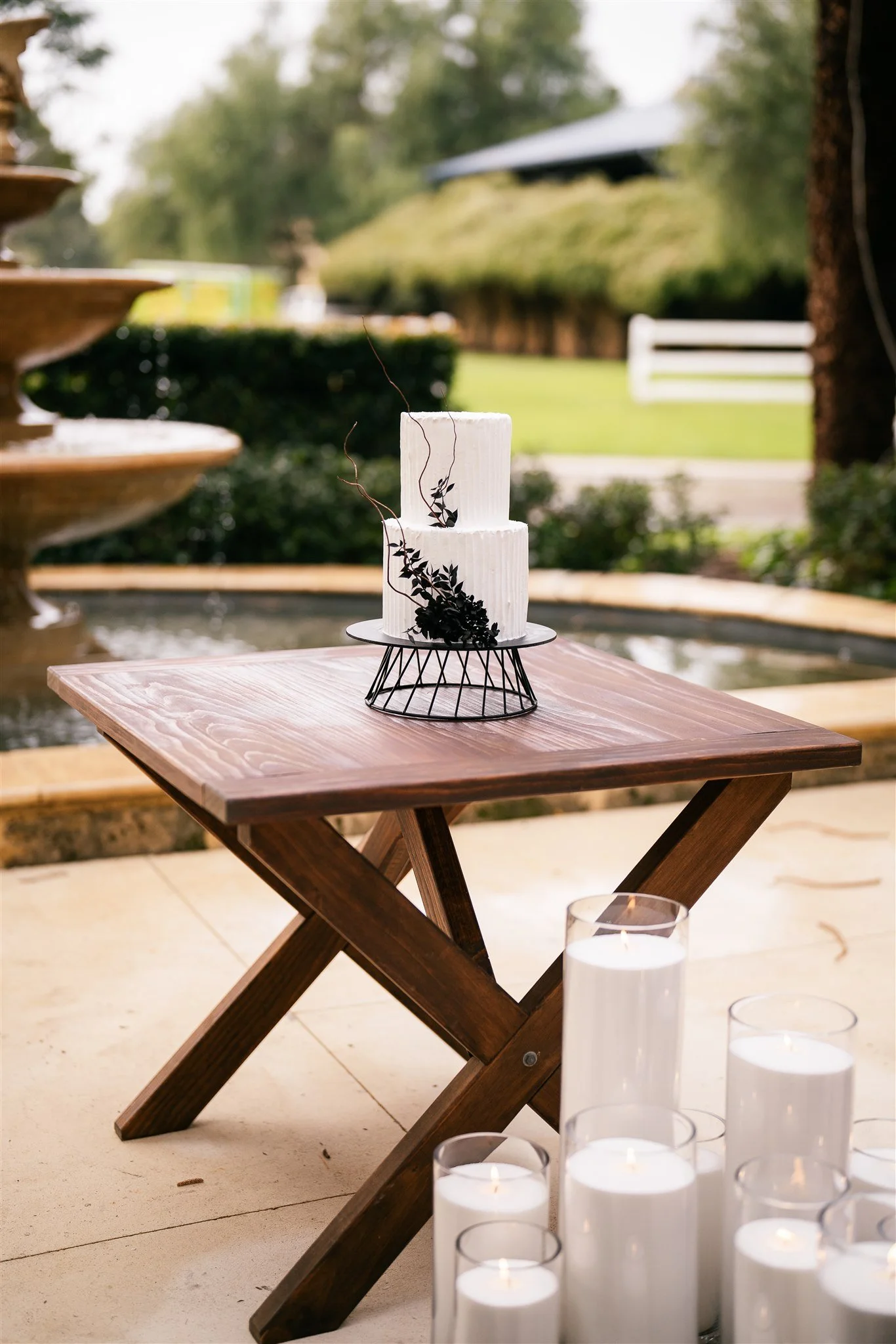 Rachael walnut as a cake table at Brookleigh Estate