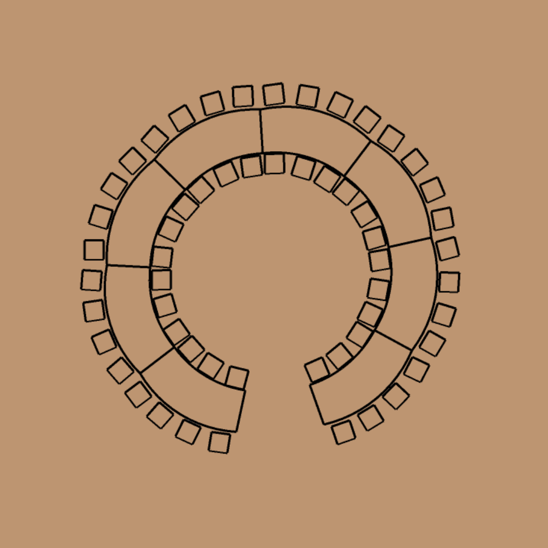 56-guest open-circle wedding table floor plan using eight Steph Tables