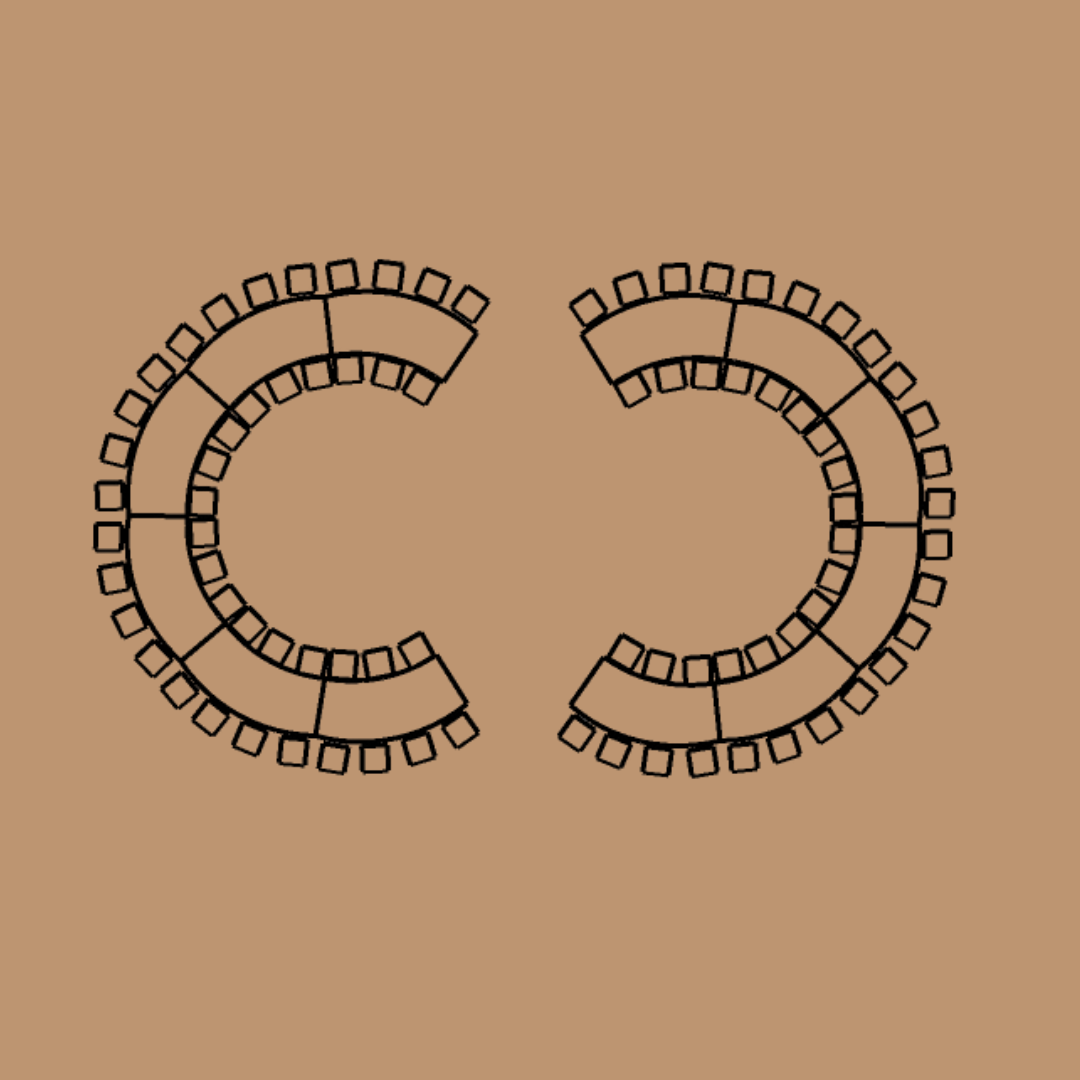 84-guest double open-circle wedding table floor plan using twelve Steph Tables
