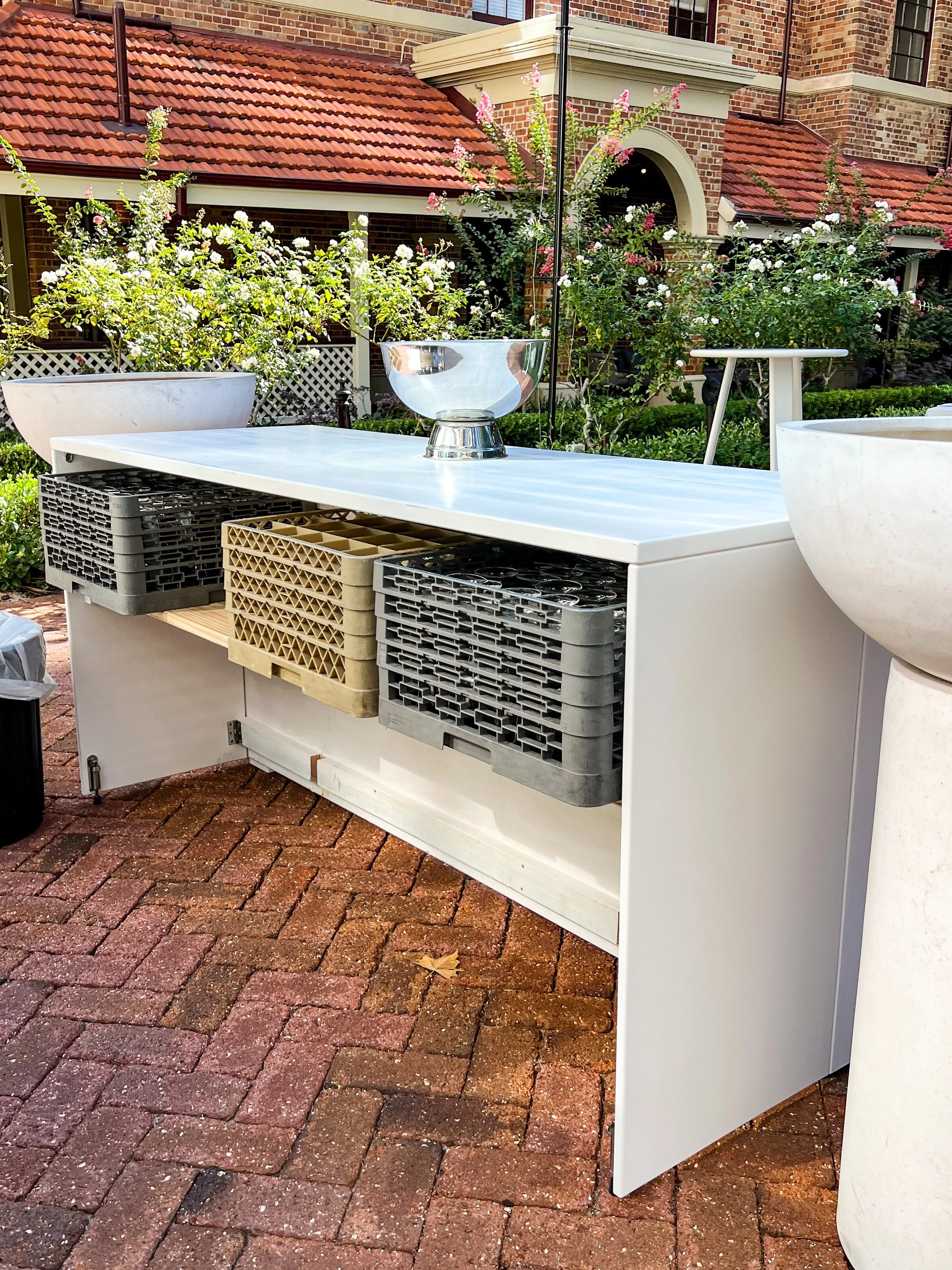 Back of the Monaco curved bar set up for wedding drinks service