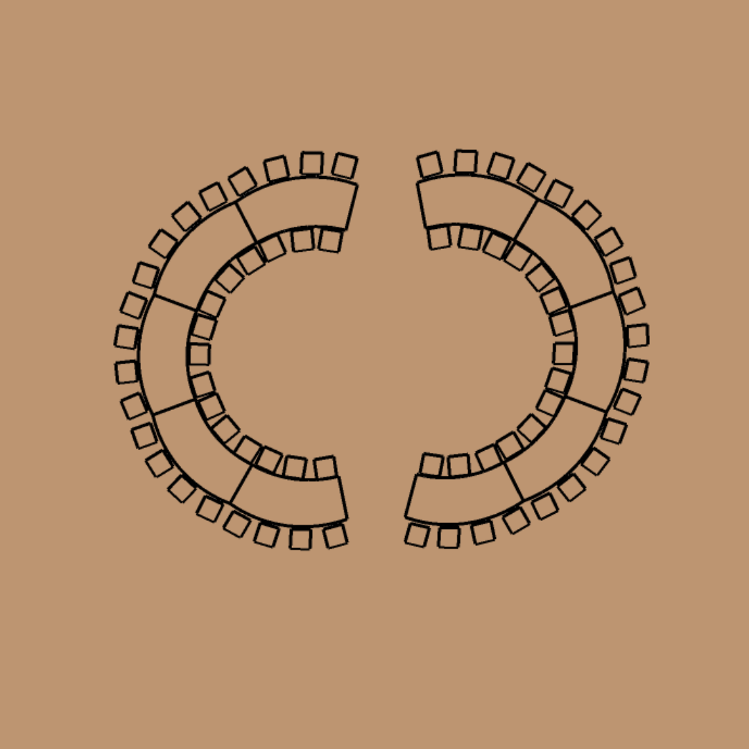 70-guest double open-circle wedding table floor plan using ten Steph Tables
