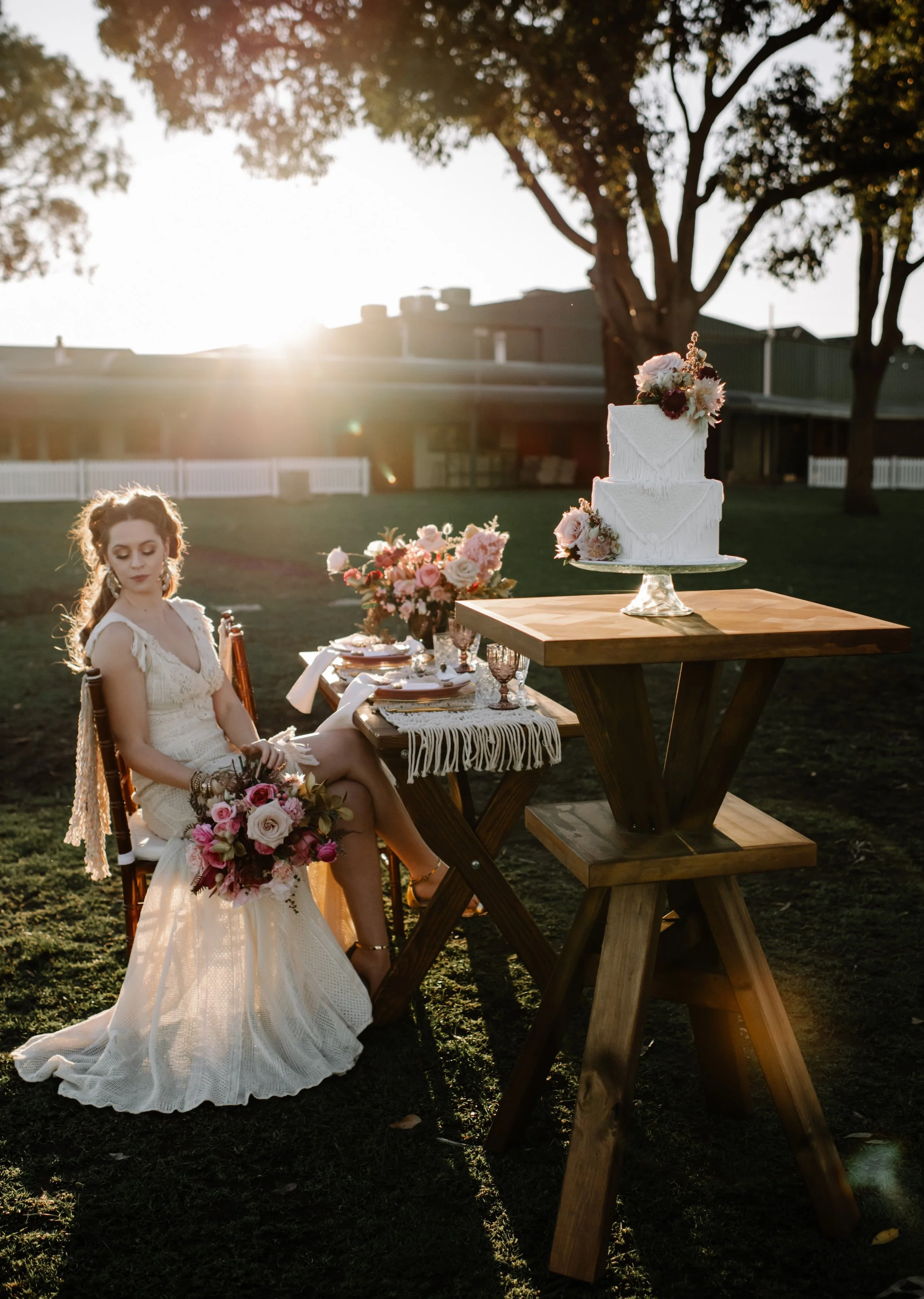 Henry walnut feature table styled for a wedding reception