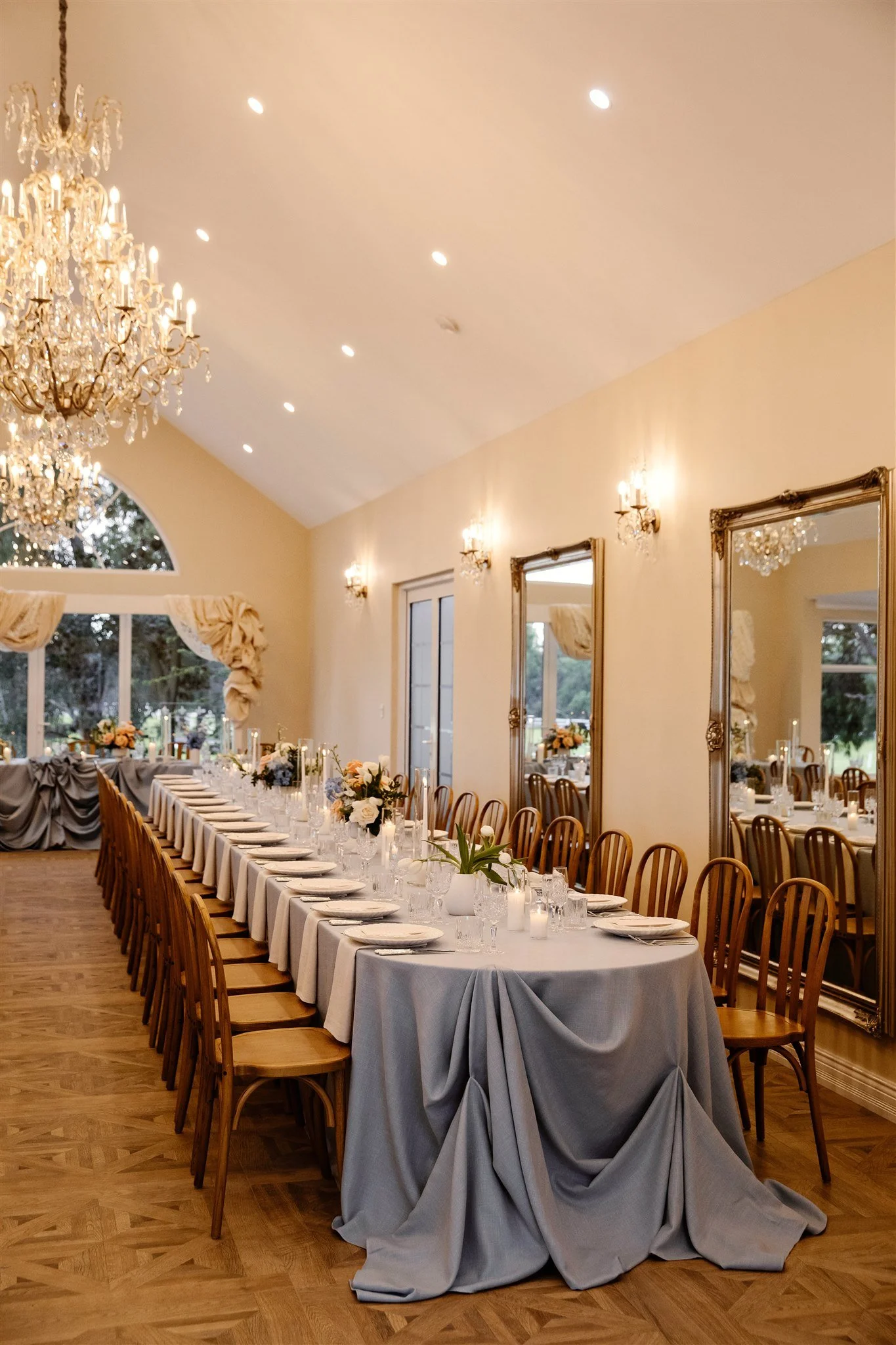 Long tables with a curved end at Brookleigh Estate