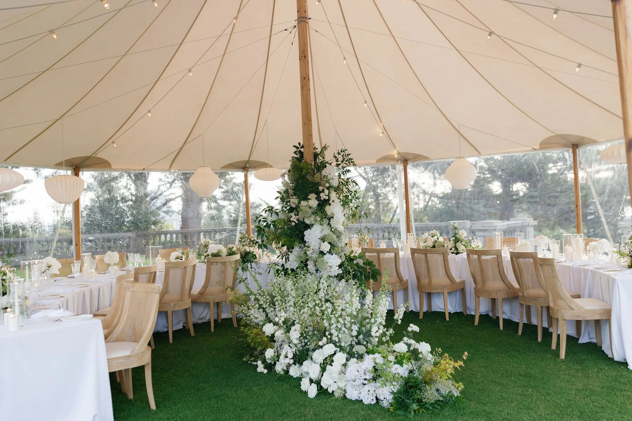 Six Curved Steph Tables setup in a Sperry Tent at Cottesloe Civic Centre
