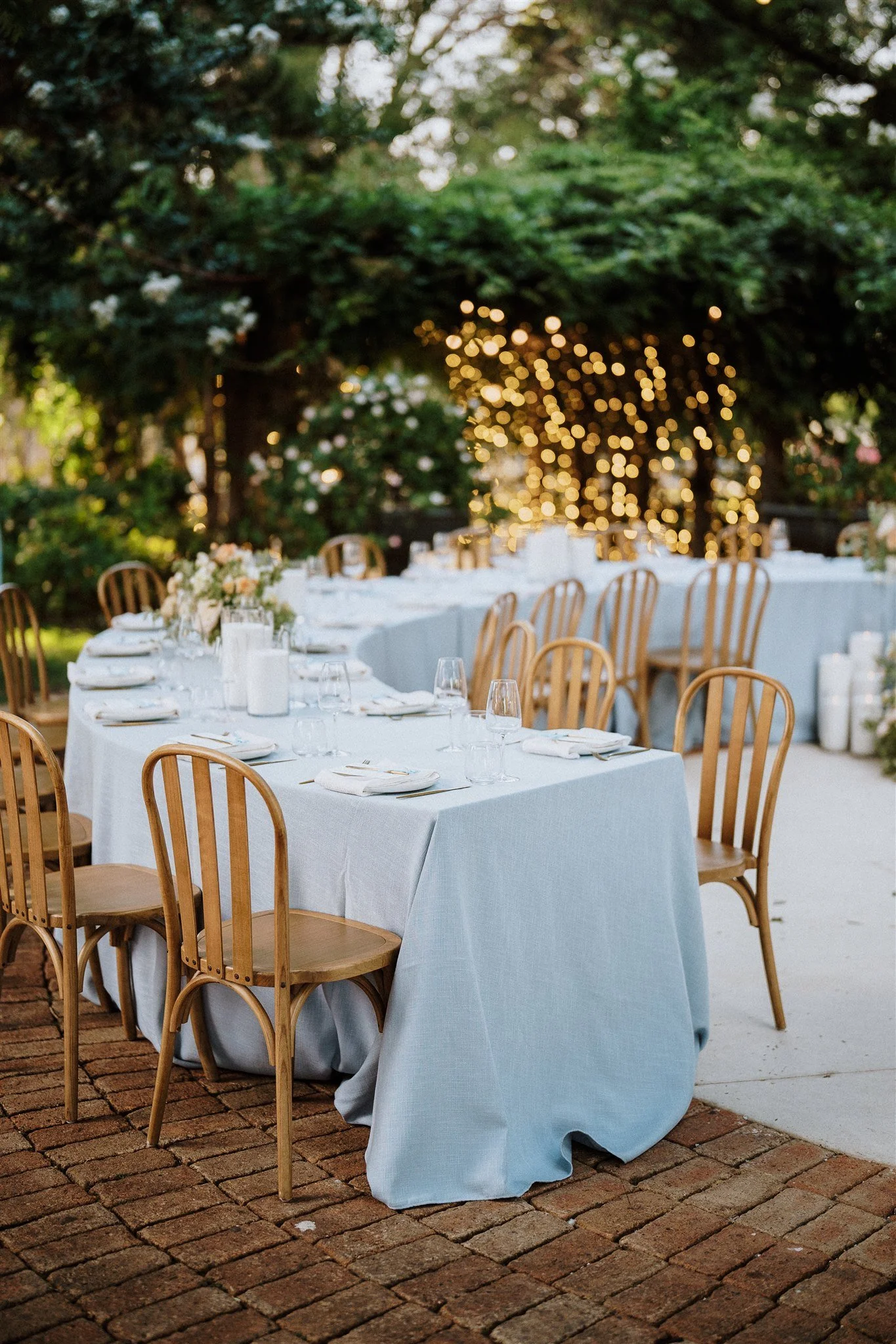Curved tables set up in a large open circle