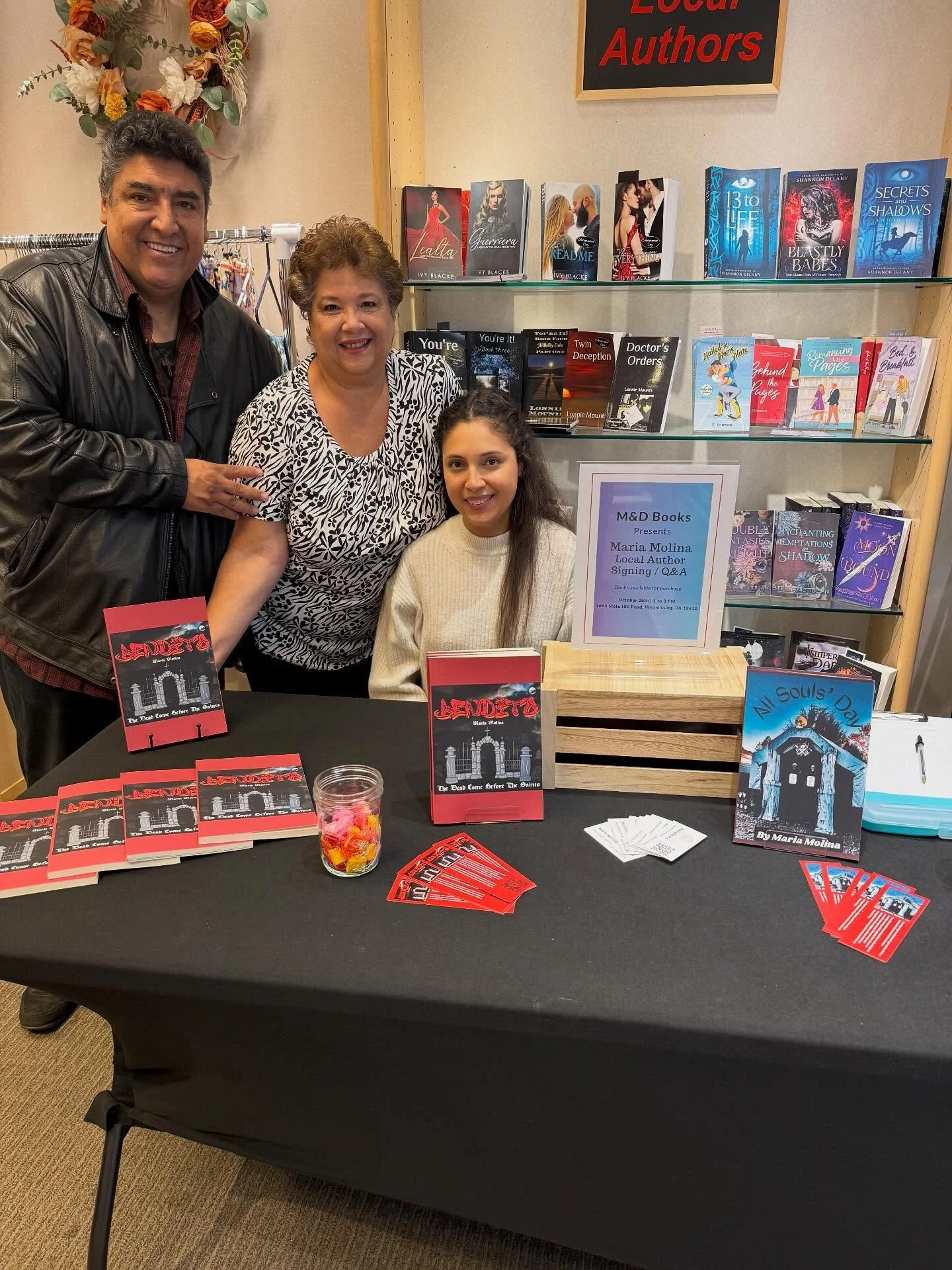 My parents and sister just happy I’m outside 😆 First book signing done ✅ Couldn’t be prouder