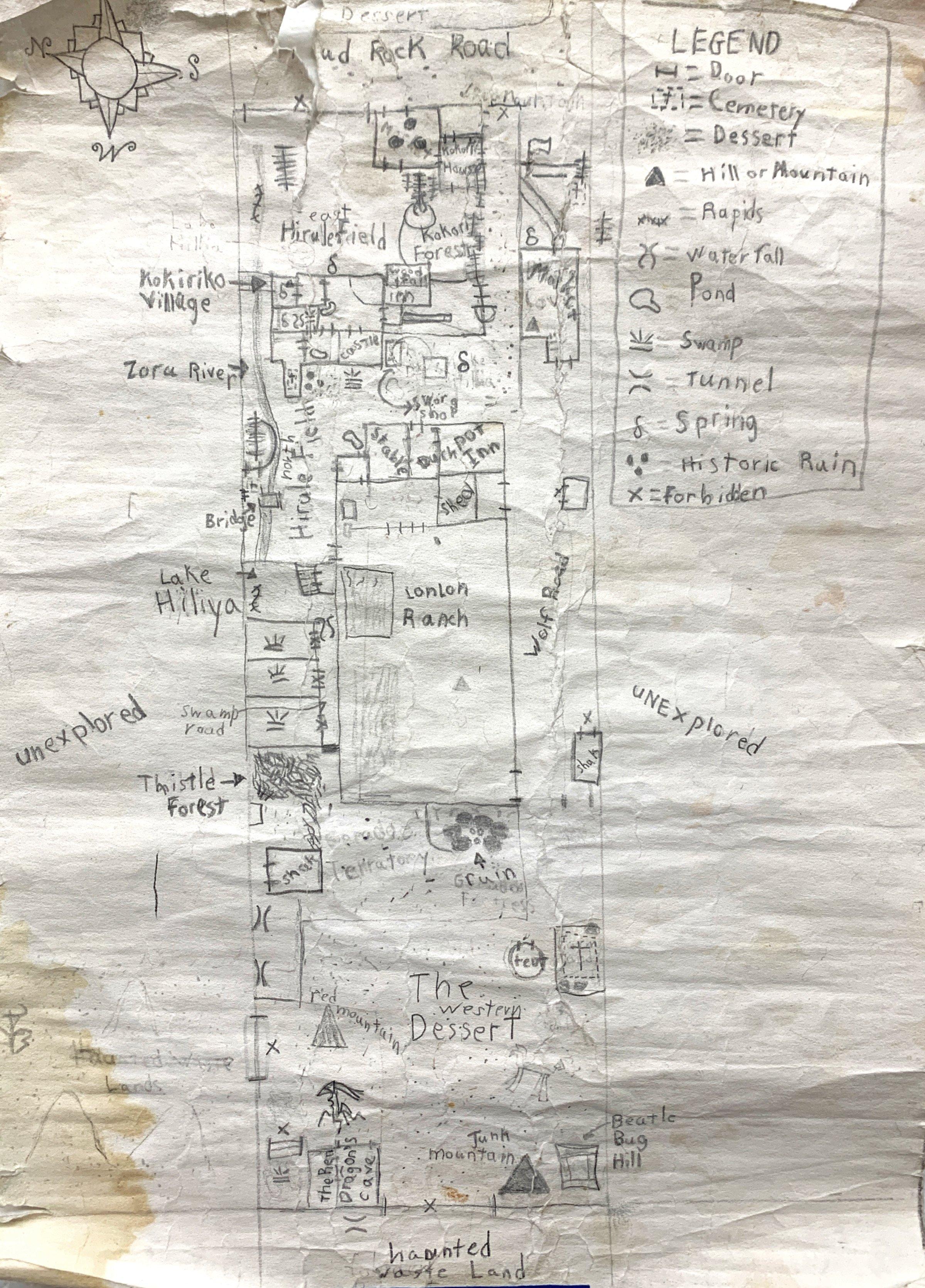 The layout of the house was based on this map I drew when I was a kid. The locations are all named after places from “The Legend of Zelda” Ocarina of Time” and, “The Legend of Zelda: Majora’s Mask”.