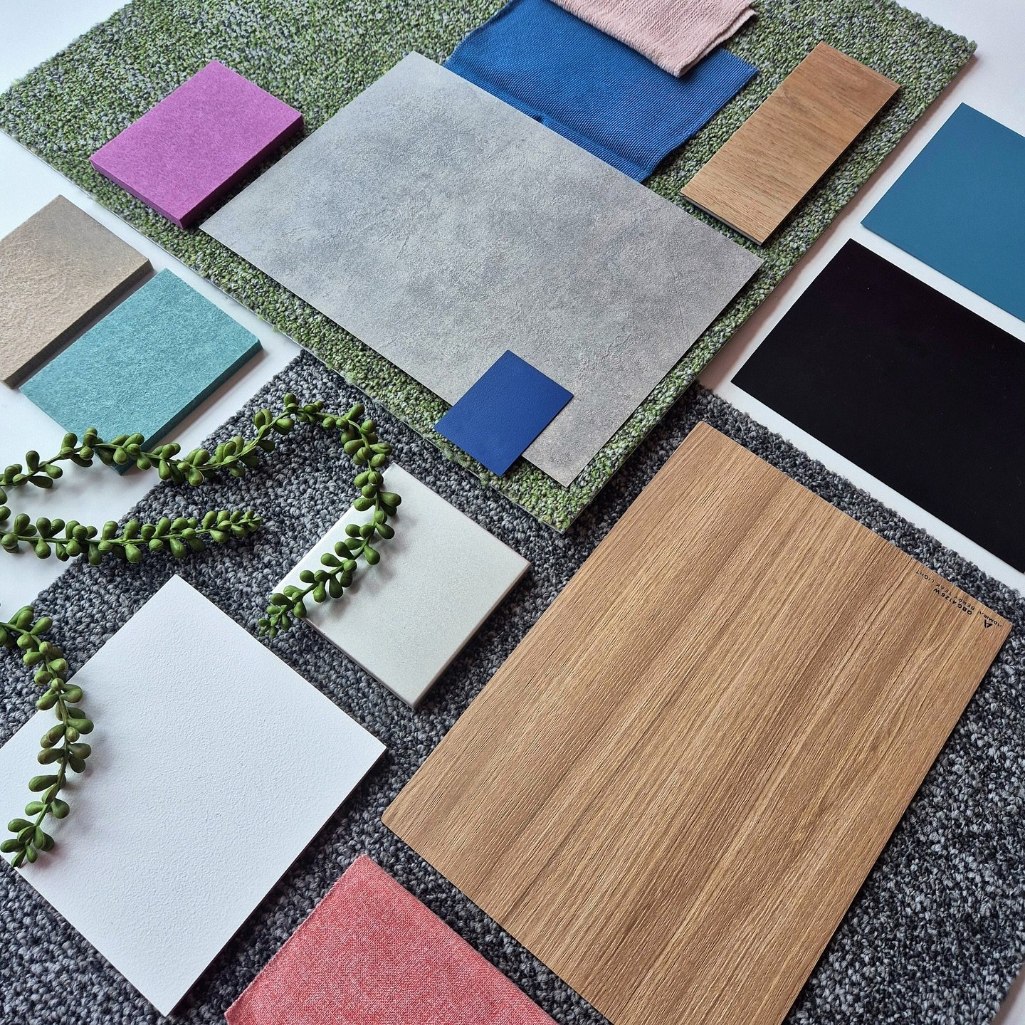 Knolling of tactile materials&mdash;layered surfaces, natural finishes, and a tasteful splash of colour. 🎨 Here's a glimpse into the material direction behind our workplace concept for SUPCON.

This palette sets the tone for a space that balances wa